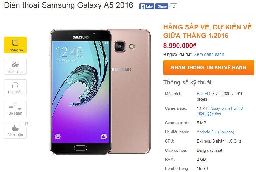 Giá bán và cấu hình Galaxy A7 2016