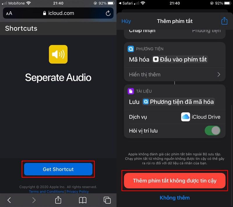 Phím tắt Seperate Audio