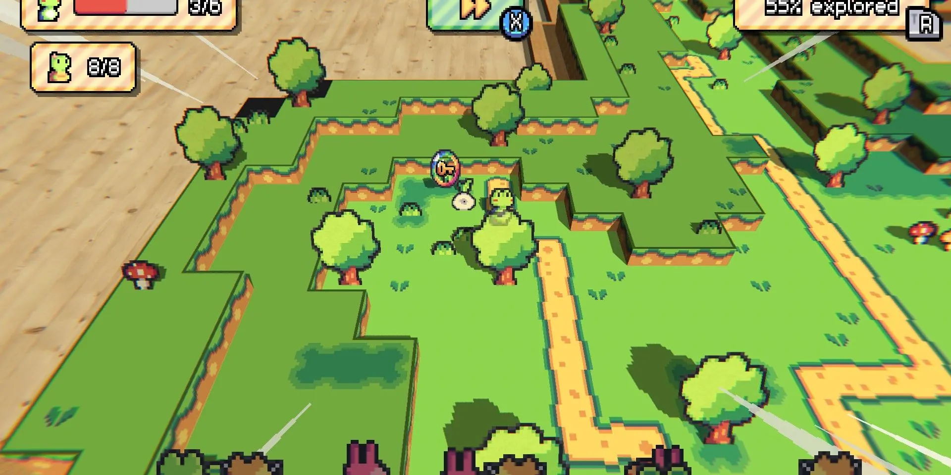 Ảnh chụp màn hình demo Paper Animal Adventure với người chơi khám phá đồng bằng.