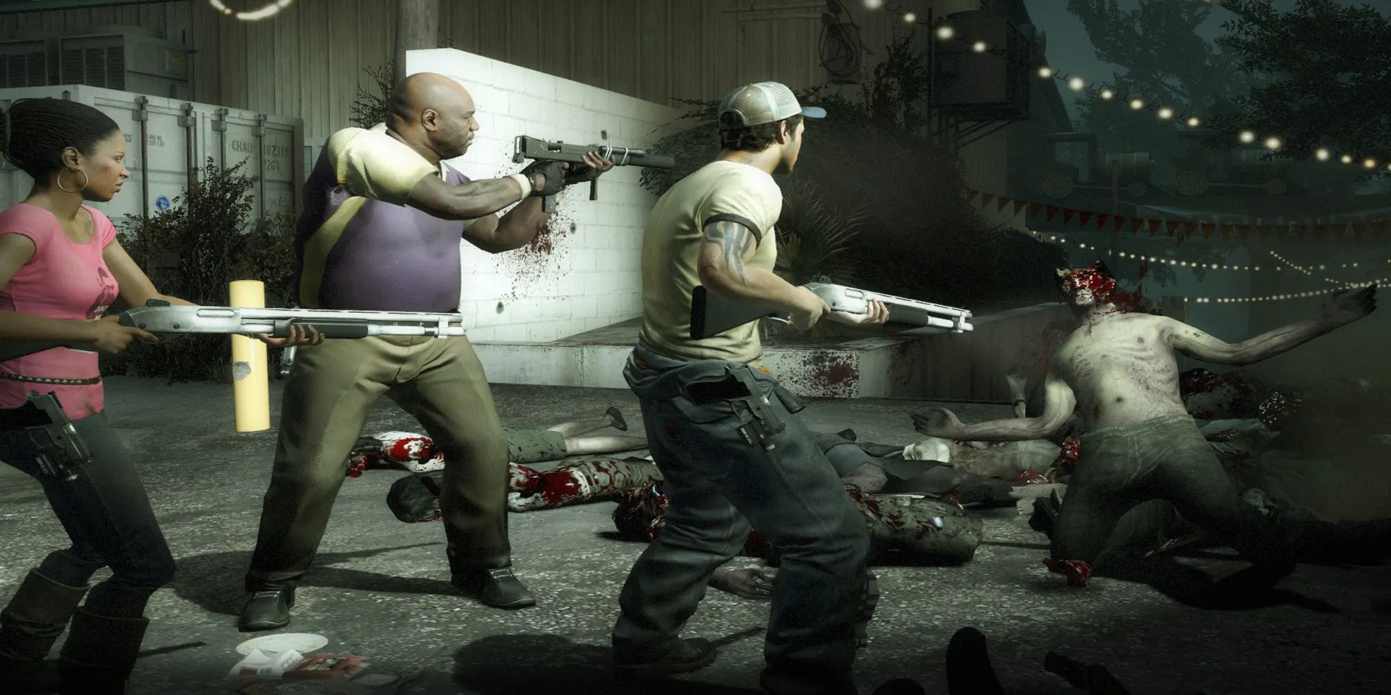 Ảnh chụp màn hình gameplay của Left 4 Dead 2 với nhóm người sống sót chiến đấu với zombie