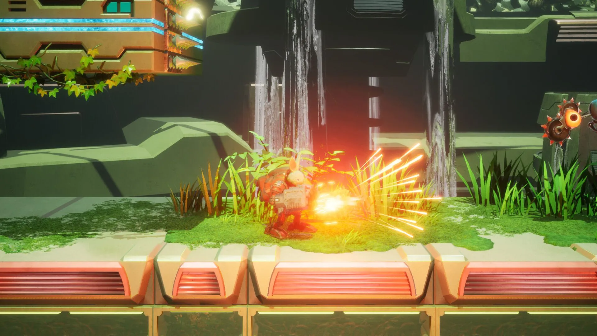 Ảnh chụp màn hình gameplay Rusty Rabbit với mech đang đào