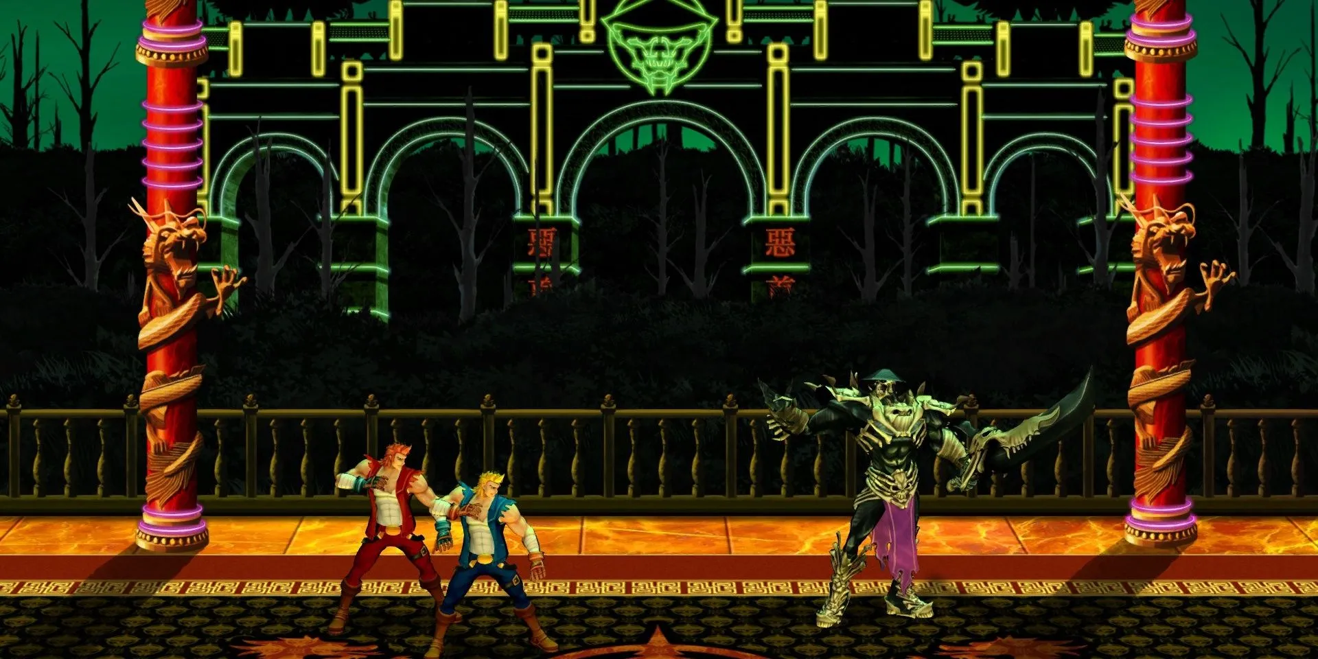 Anh em nhà Lee đối đầu với Skullmageddon trong Double Dragon Neon với phong cách đồ họa rực rỡ