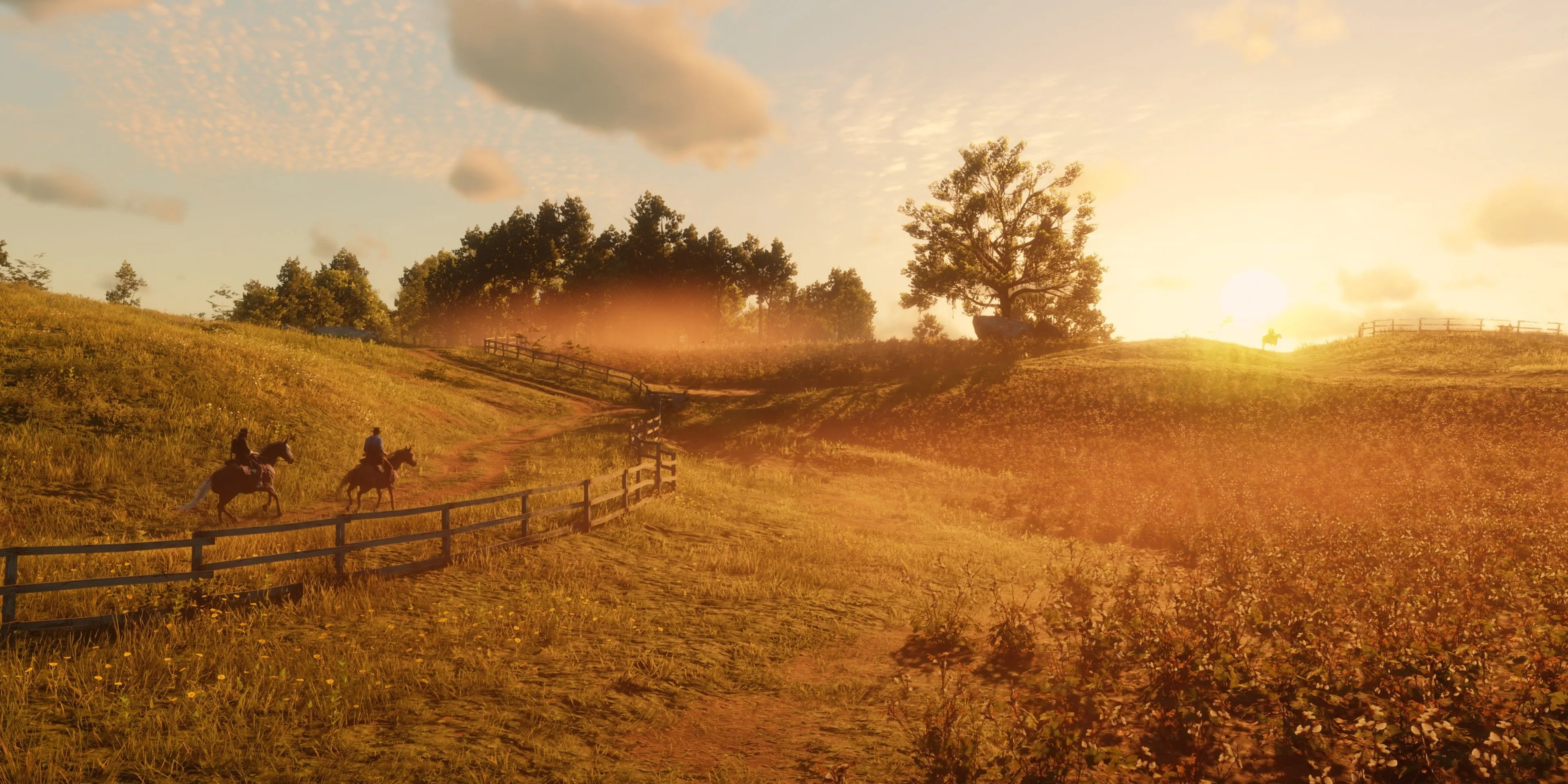 Arthur Morgan cưỡi ngựa qua đồng bằng rộng lớn trong Red Dead Redemption 2