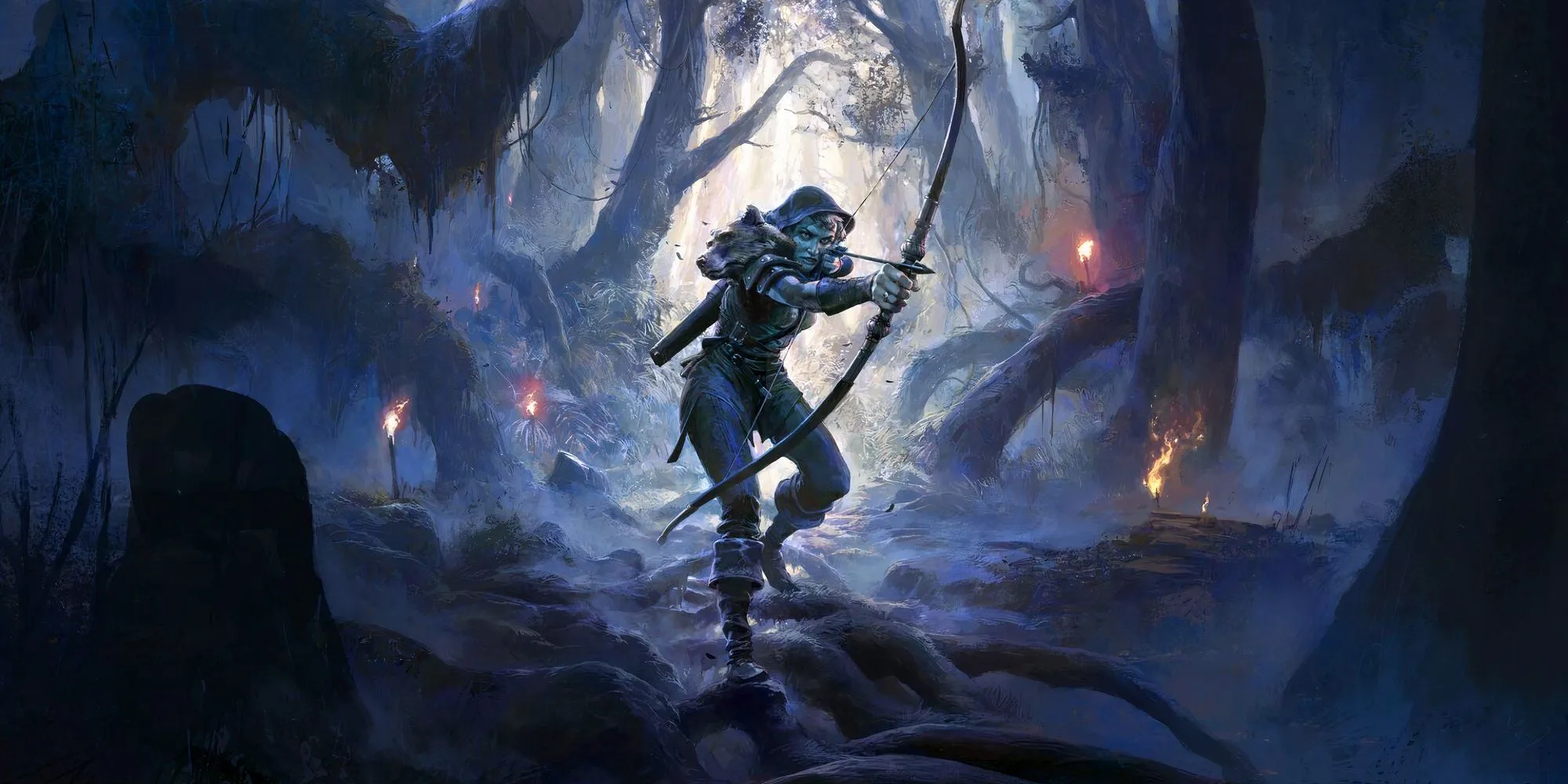 Artwork nhân vật Deadeye Ranger trong Path of Exile II đang giương cung chuẩn bị tấn công