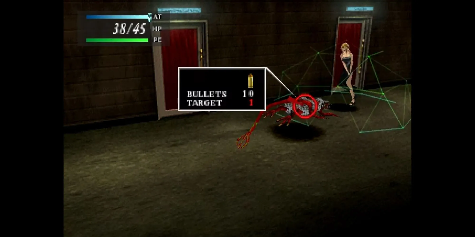 Aya Brea đối đầu quái vật trong hệ thống chiến đấu ATB của Parasite Eve