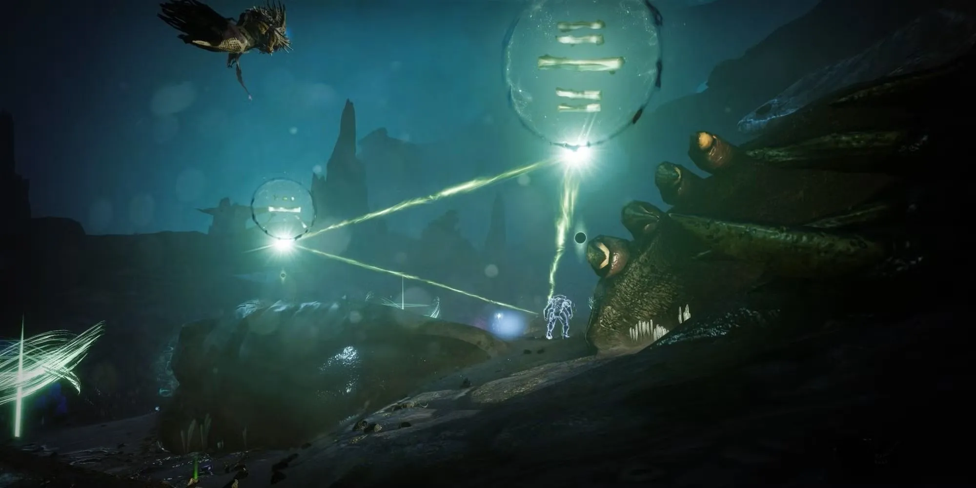 Ba địa điểm nghi lễ cần tương tác trên xác Oryx trong dungeon Ghosts of the Deep