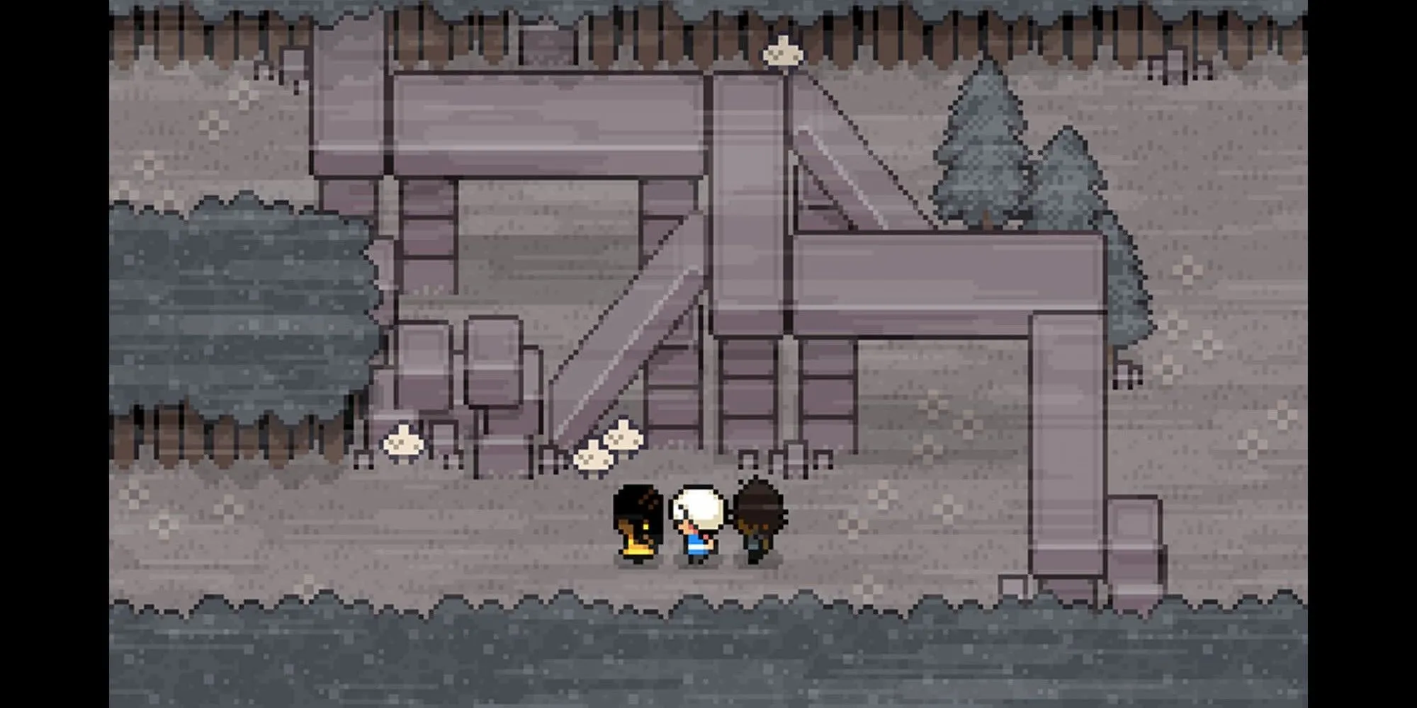 Ba nhân vật trong một khu rừng ma quái trong game Ikenfell