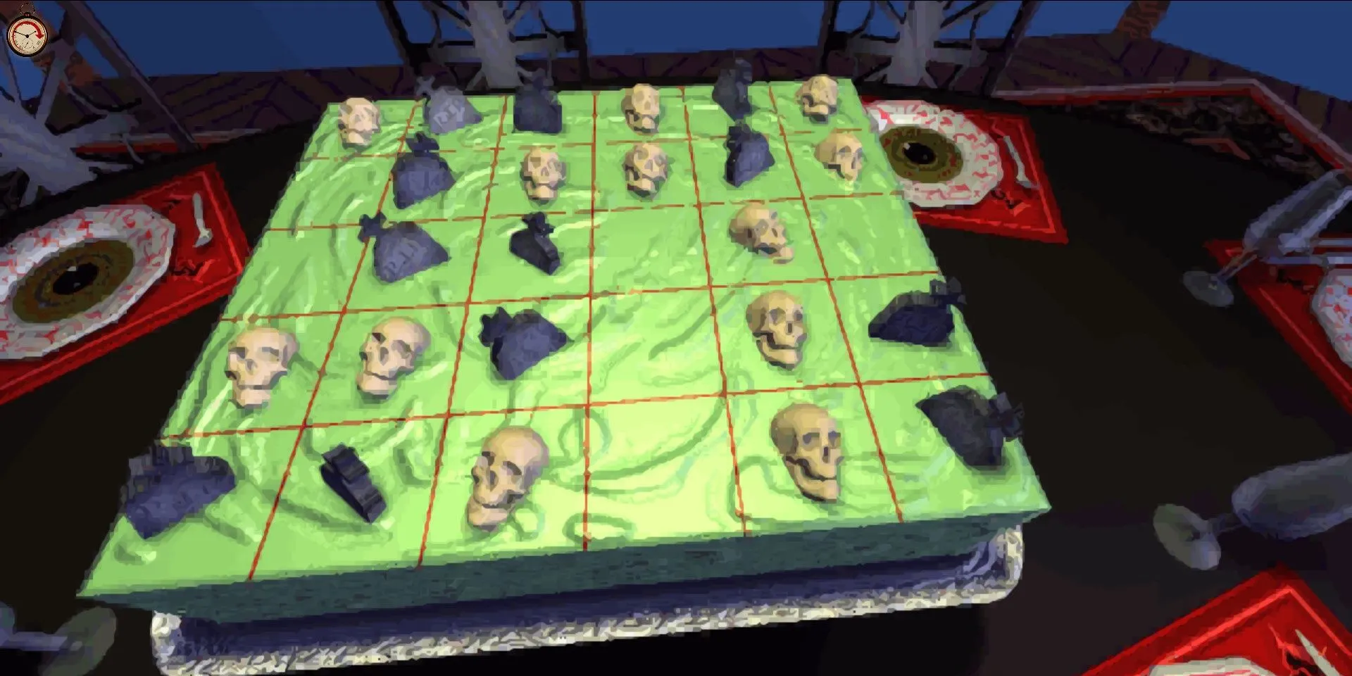 Bàn cờ giải đố tại nghĩa địa trong game The 7th Guest