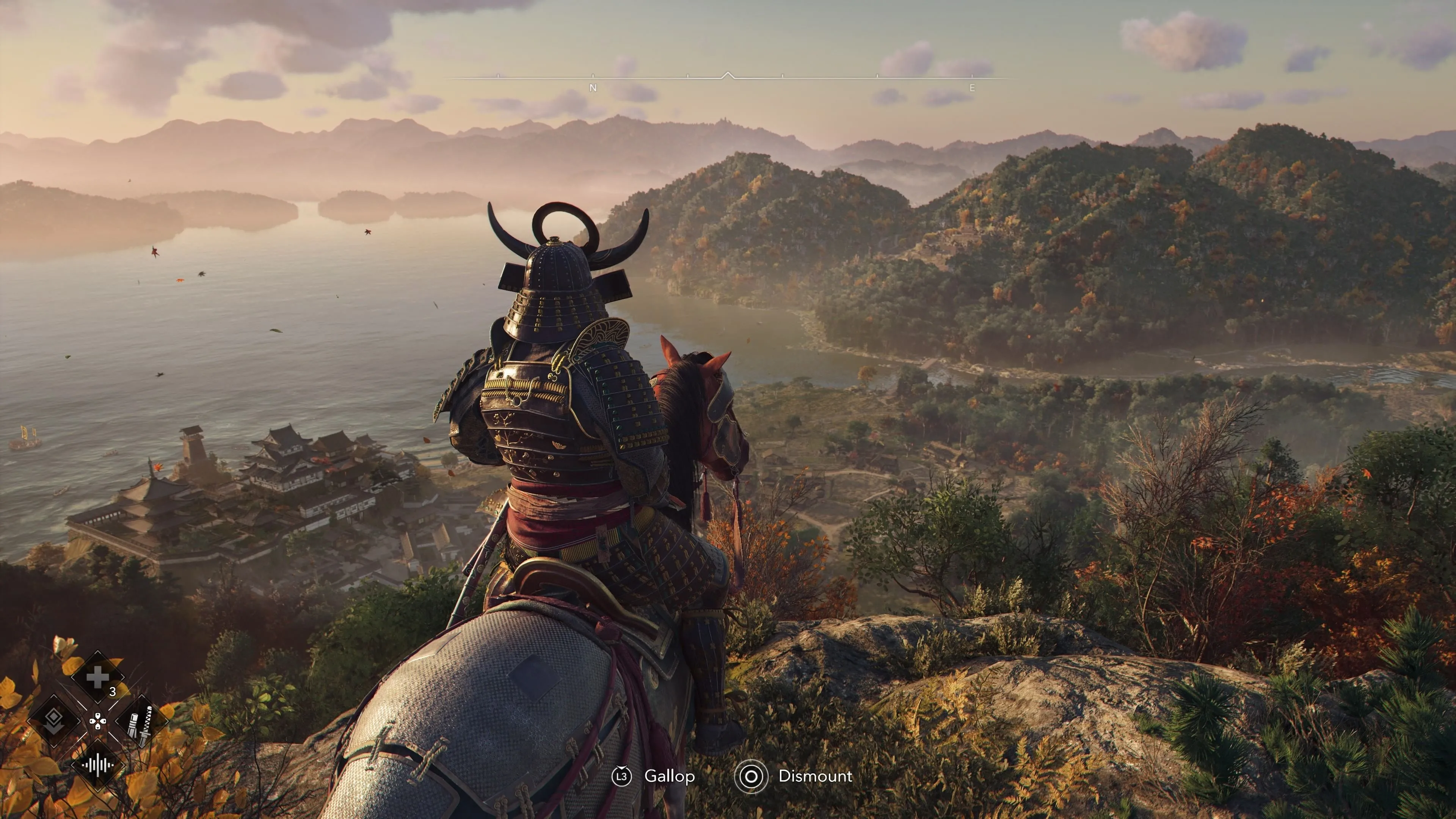 Bản đồ trong game Assassin's Creed Shadows với nhân vật Yasuke được hiển thị qua bộ lọc của Ubisoft Chroma