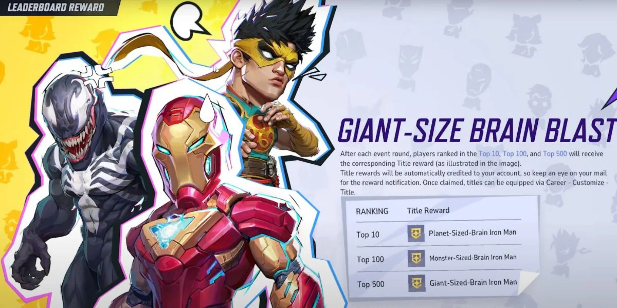 Bảng phần thưởng danh hiệu sự kiện Giant Size Brain Blast trong Marvel Rivals cho top người chơi