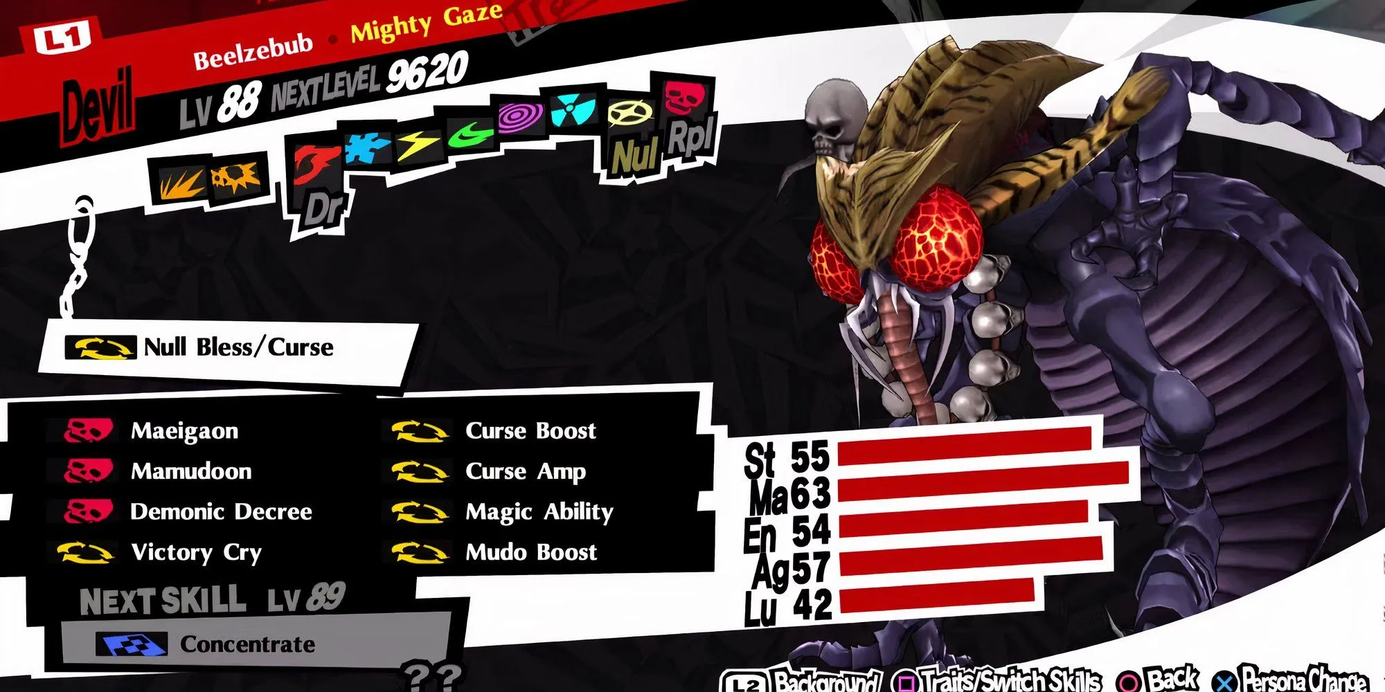 Bảng thông số chi tiết của Persona Beelzebub, Persona tối thượng của Devil Arcana trong Persona 5 Royal