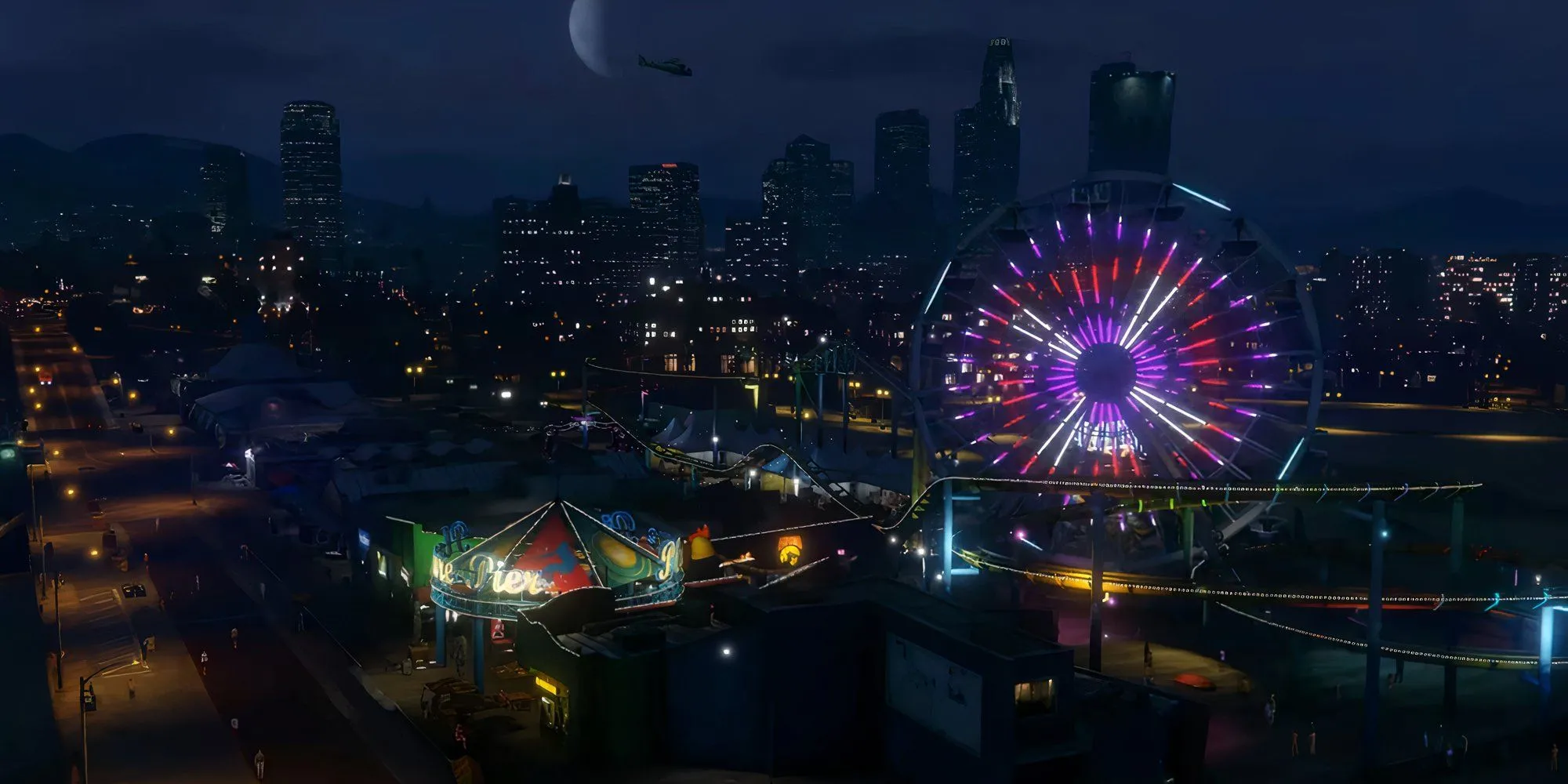 Bến tàu giải trí ở Los Santos trong GTA 5 lung linh ánh đèn vào ban đêm