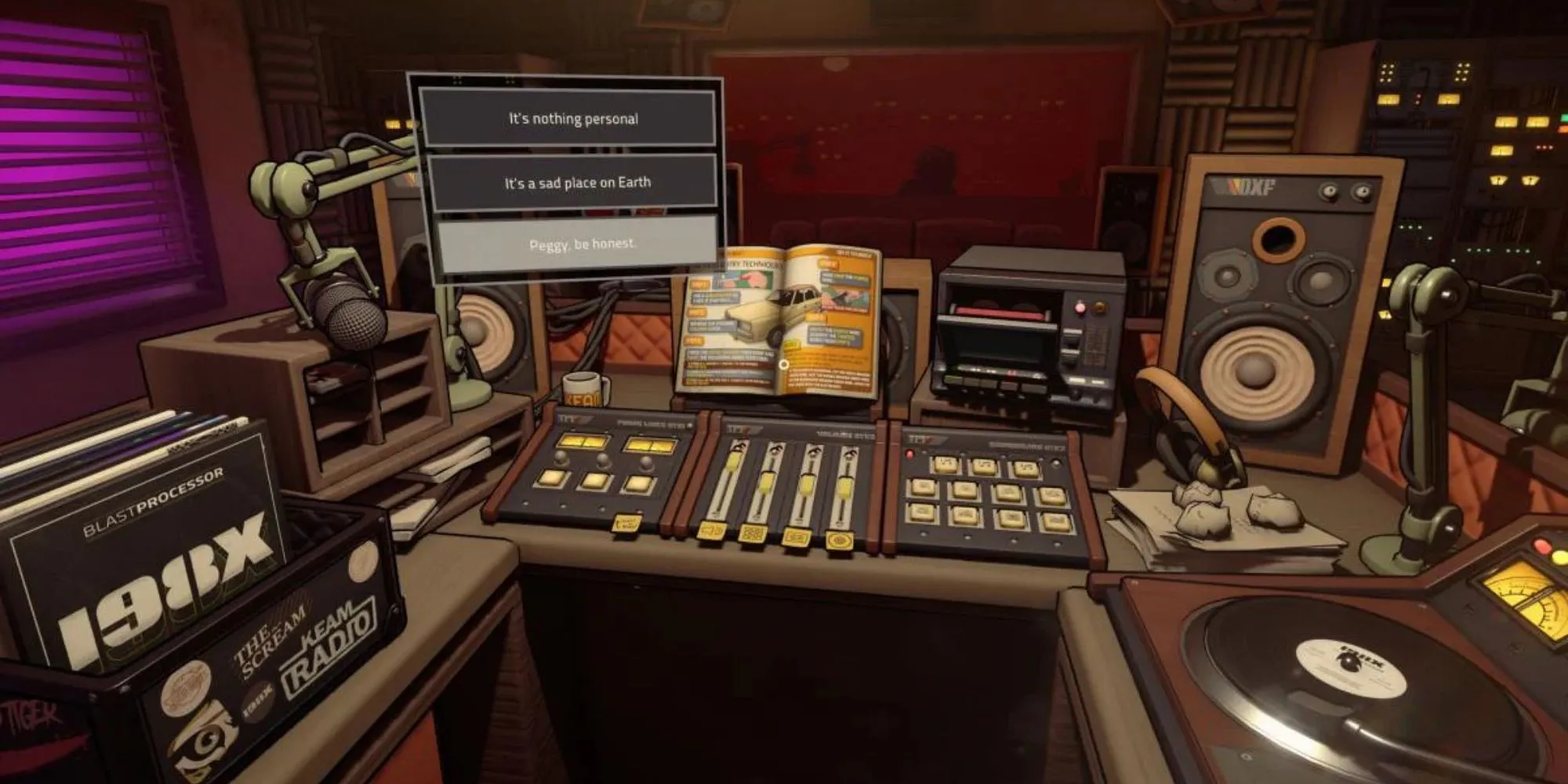 Bên trong một đài phát thanh vào ban đêm trong game Killer Frequency