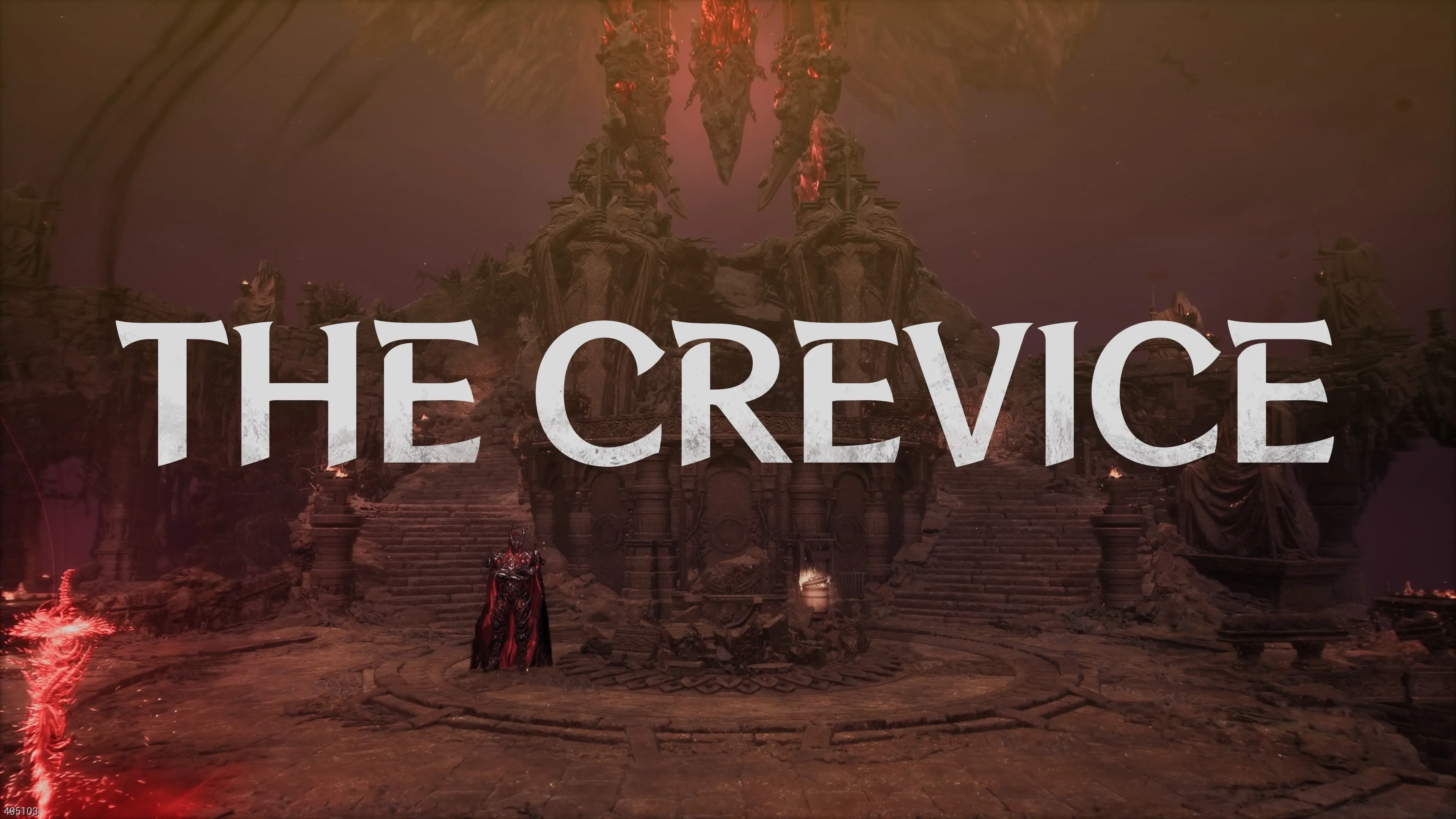 Blade Phantom đứng tại The Crevice, khu vực trung tâm của The First Berserker Khazan
