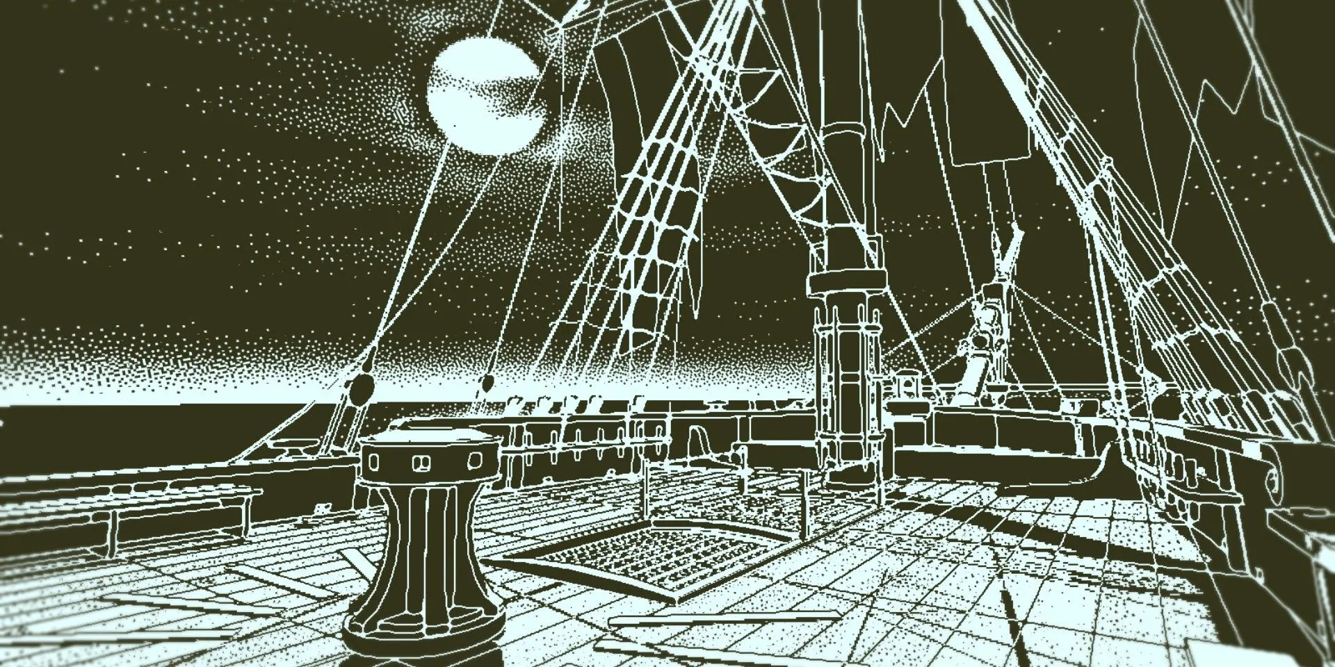 Boong tàu ma Obra Dinn trong game Return of the Obra Dinn, nơi người chơi điều tra và ghi chép từng chi tiết