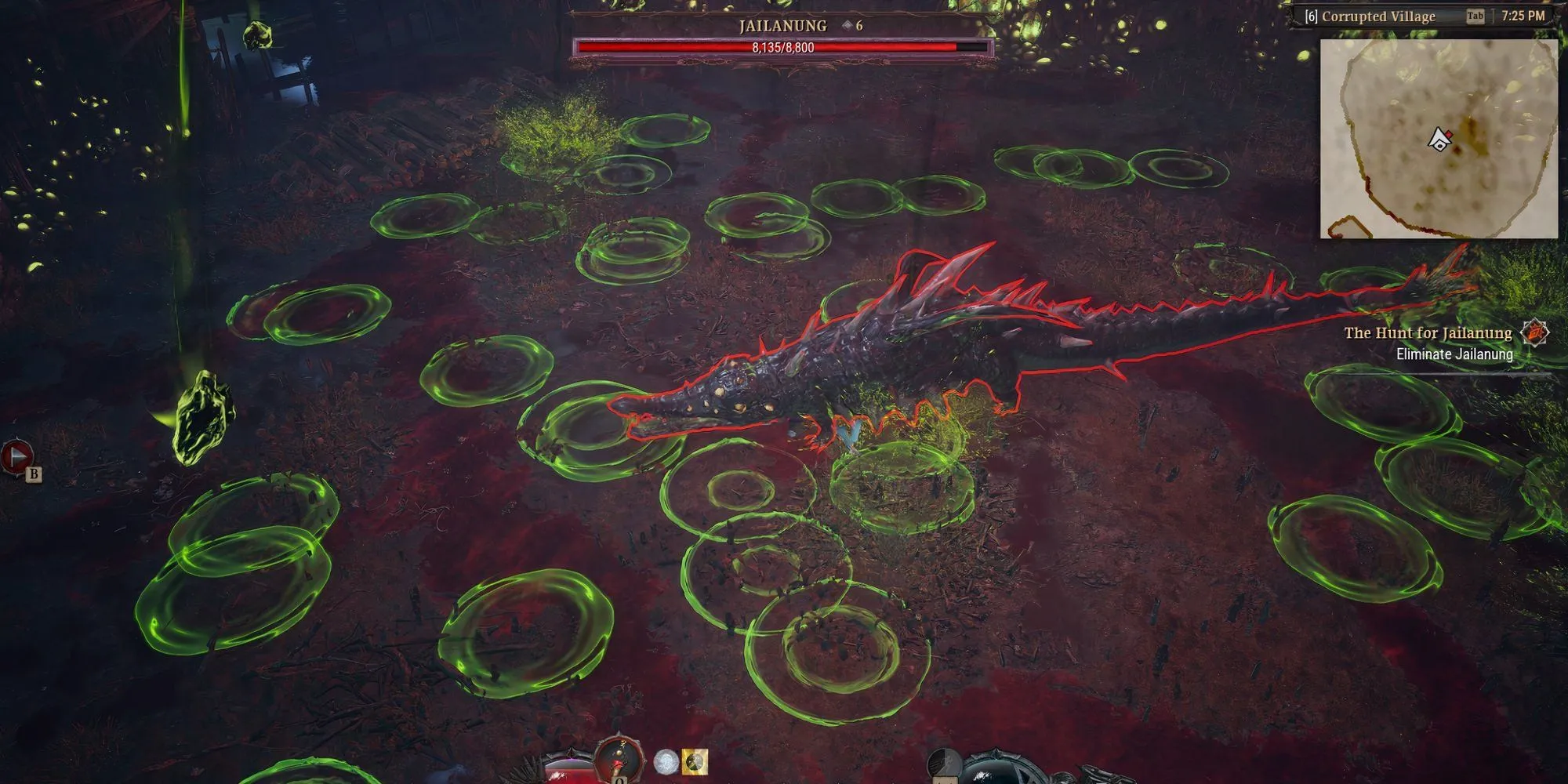 Boss Jailanung trong Dragonkin The Banished tạo ra các vũng mưa axit nguy hiểm trên mặt đất trong khu vực chiến đấu