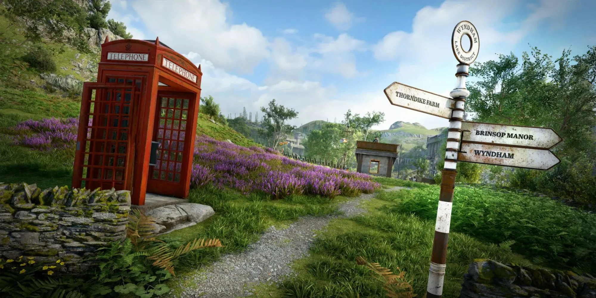 Bốt điện thoại đỏ kiểu Anh đặc trưng trong khung cảnh bí ẩn của game Atomfall