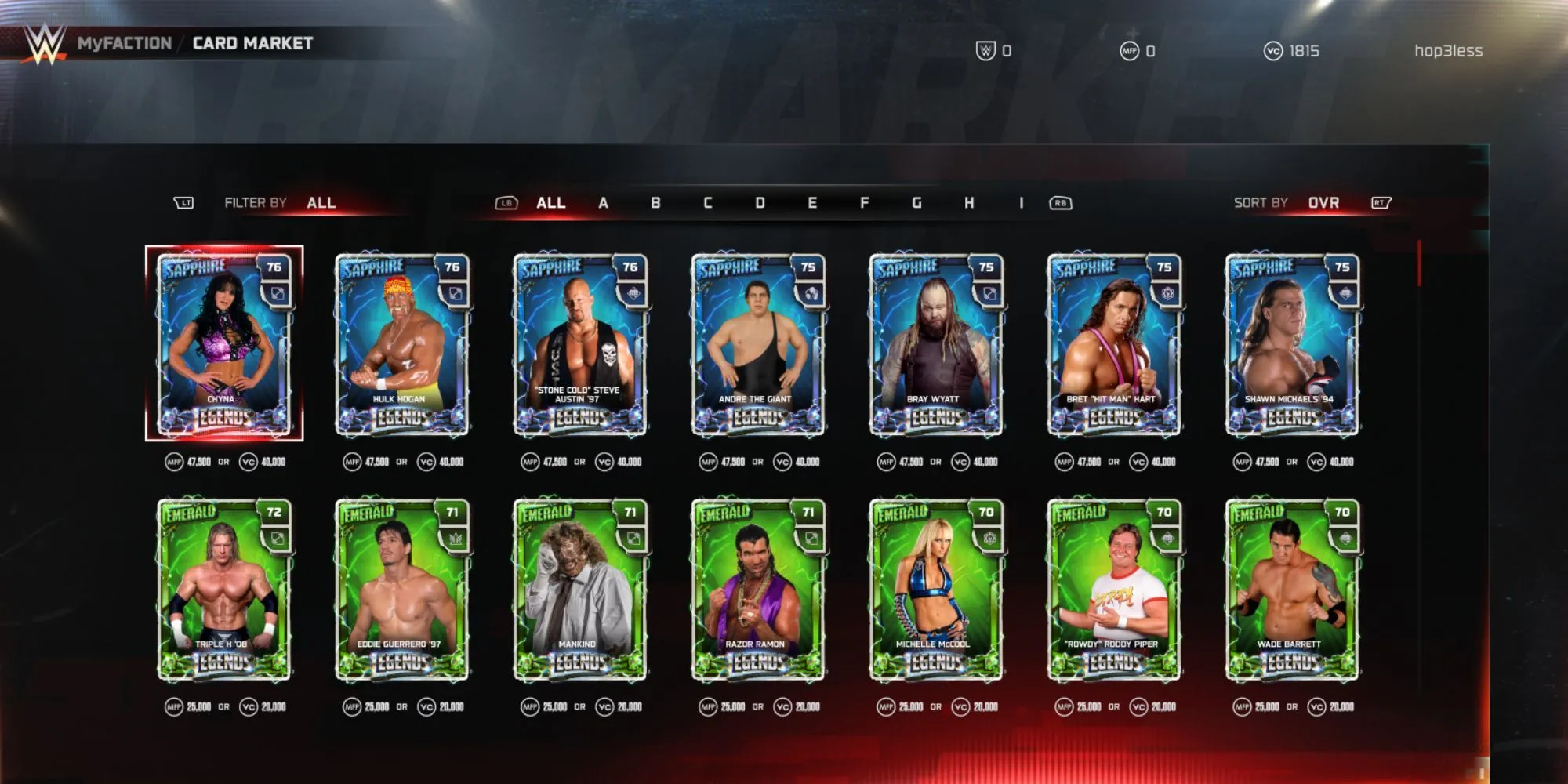 Các thẻ bài đô vật trong MyFACTION WWE 2K25 có thể mua bằng VC