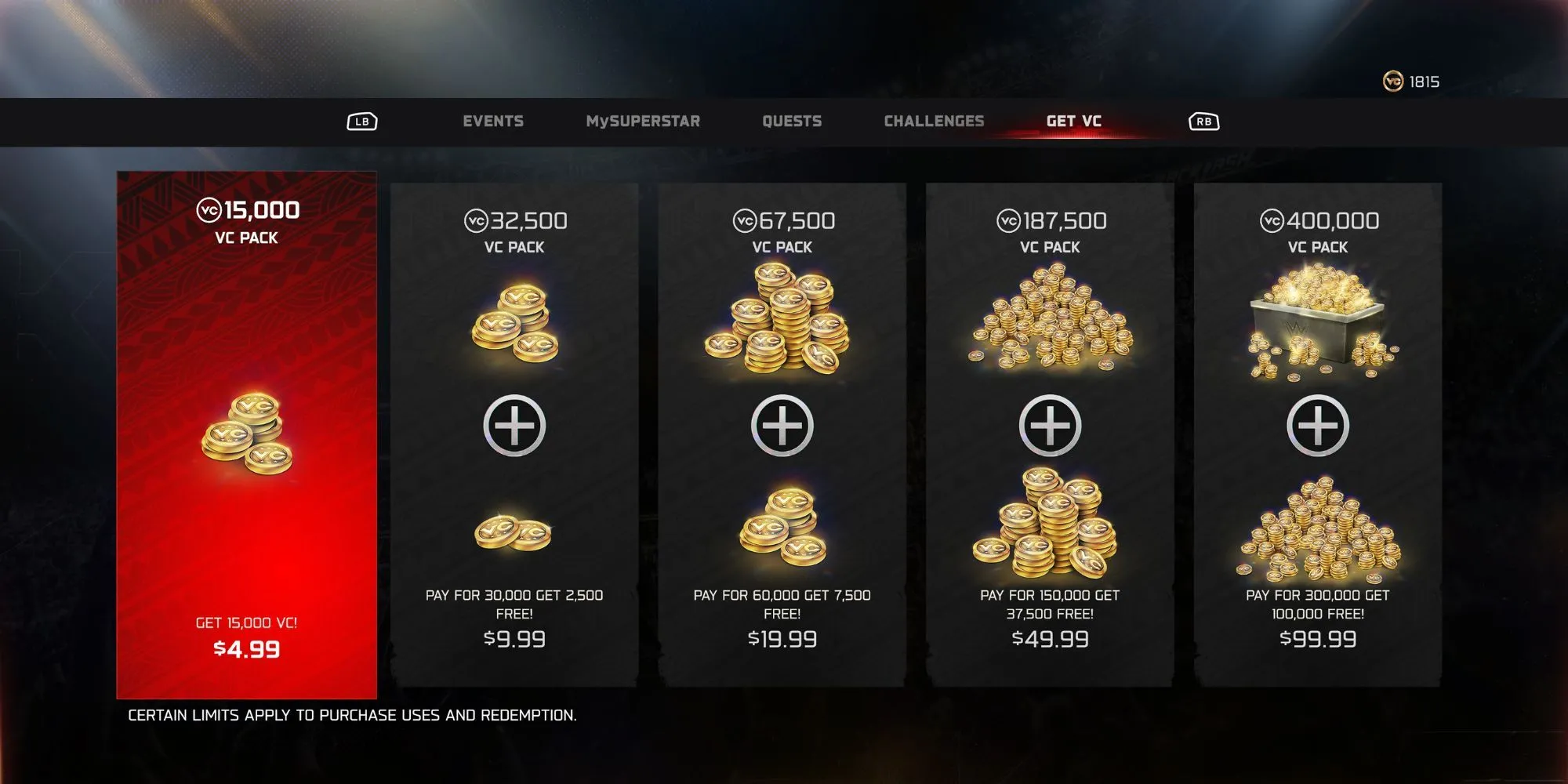 Cách kiếm VC trong WWE 2K25 với hình ảnh đô vật và biểu tượng VC