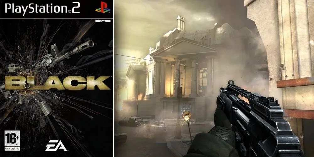 Cảnh cháy nổ và hành động trong game bắn súng Black trên PS2