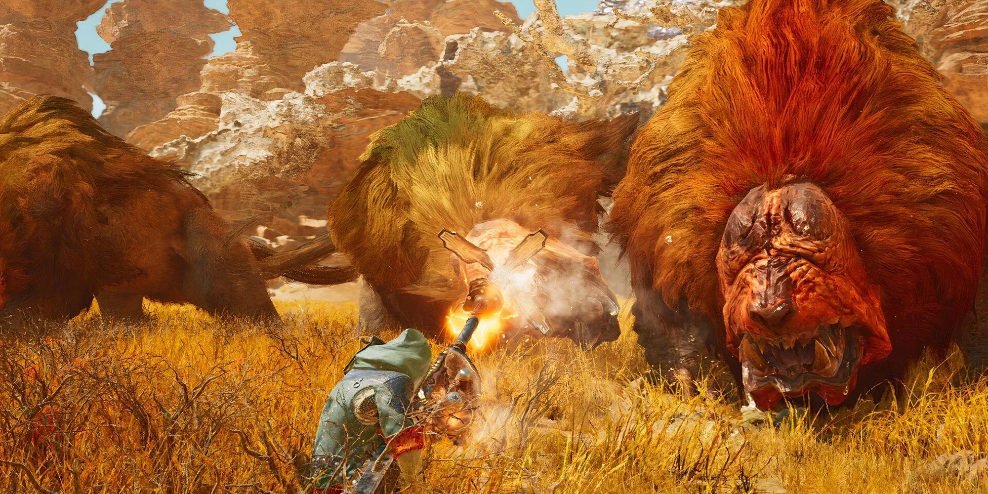 Cảnh chiến đấu mãn nhãn giữa thợ săn và quái vật trong Monster Hunter Wilds