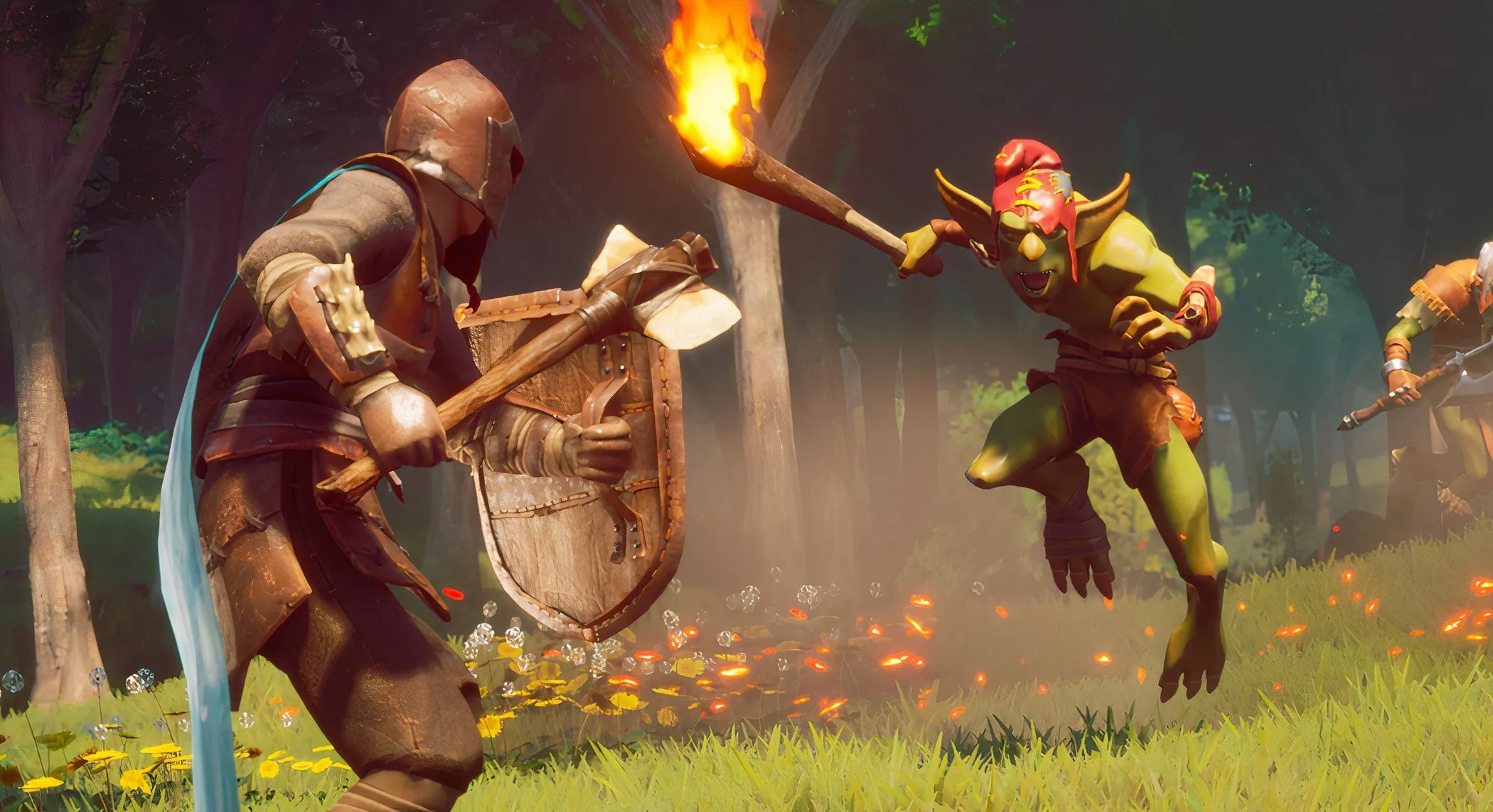 Cảnh người chơi đối đầu với quái vật goblin trong game sinh tồn RuneScape Dragonwilds