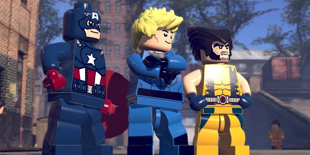 Captain America, Human Torch và Wolverine phiên bản LEGO trong LEGO Marvel Super Heroes, một cuộc phiêu lưu co-op đầy màu sắc