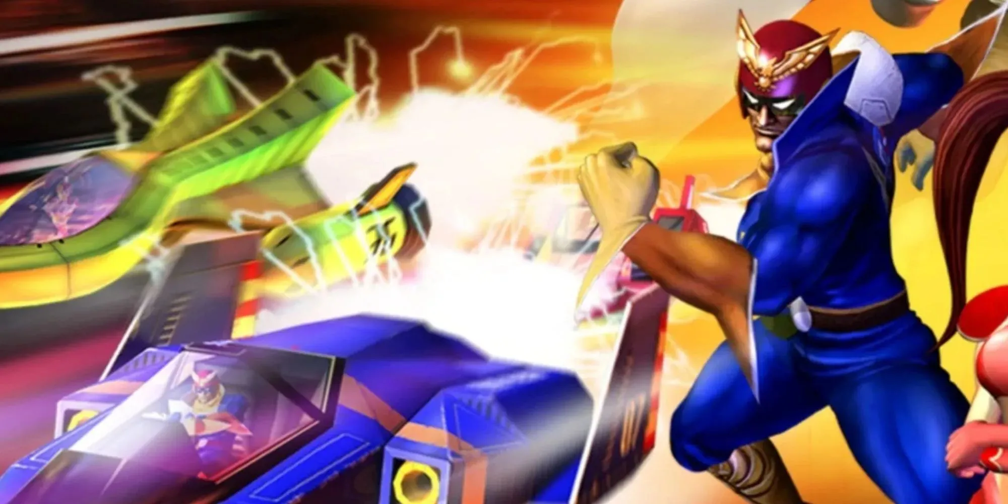 Captain Falcon và chiếc phi thuyền Blue Falcon biểu tượng của game đua xe F-Zero