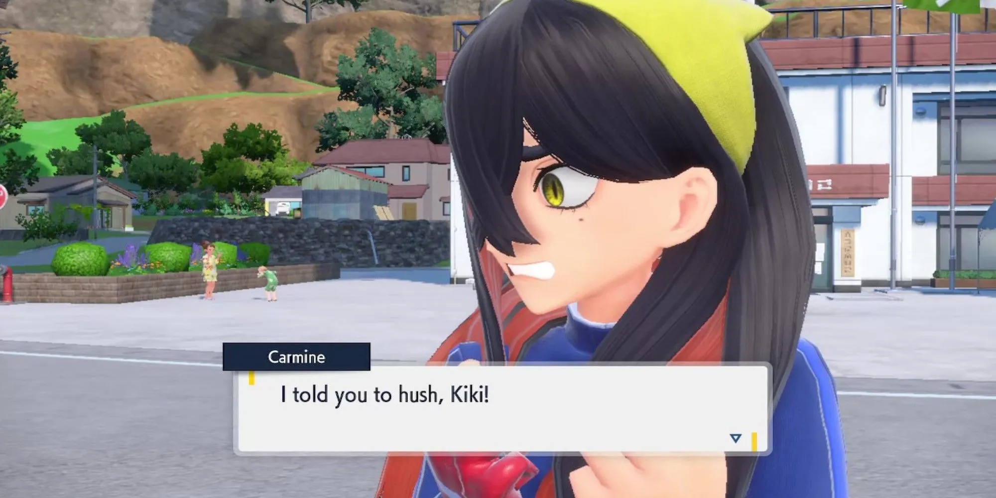 Carmine trong DLC Pokemon Scarlet và Violet nói chuyện với Kieran