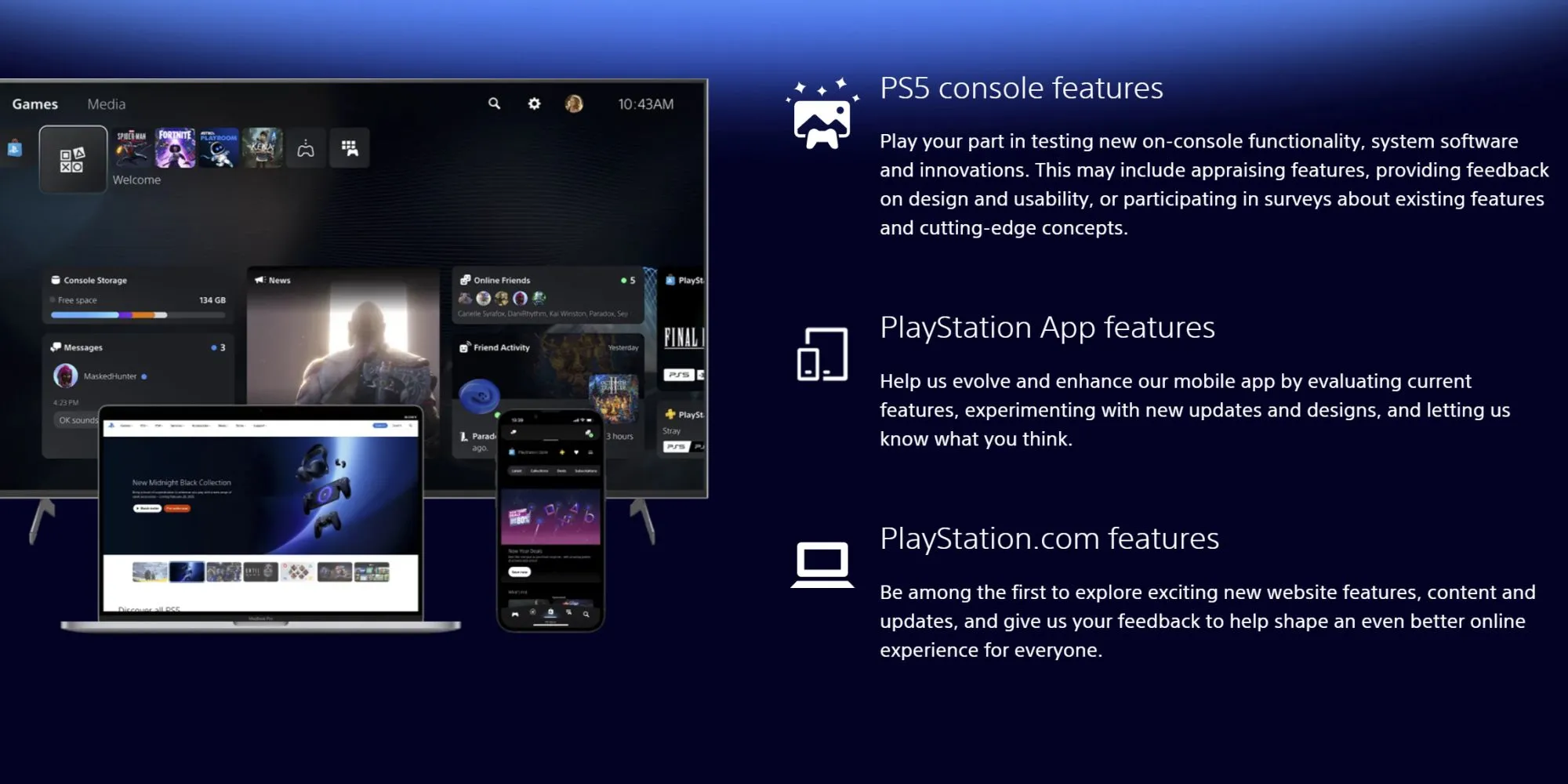 Chi tiết chương trình PlayStation Beta Program với hình ảnh tay cầm DualSense và logo PlayStation