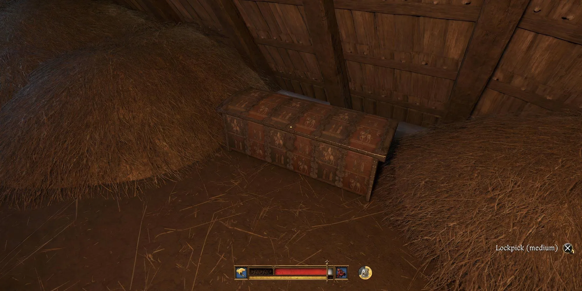 Chiếc rương được sơn vẽ trong Kingdom Come Deliverance 2, nơi người chơi có thể cất giữ vật phẩm không còn bị đánh dấu &quot;đồ ăn cắp&quot; nhờ mod
