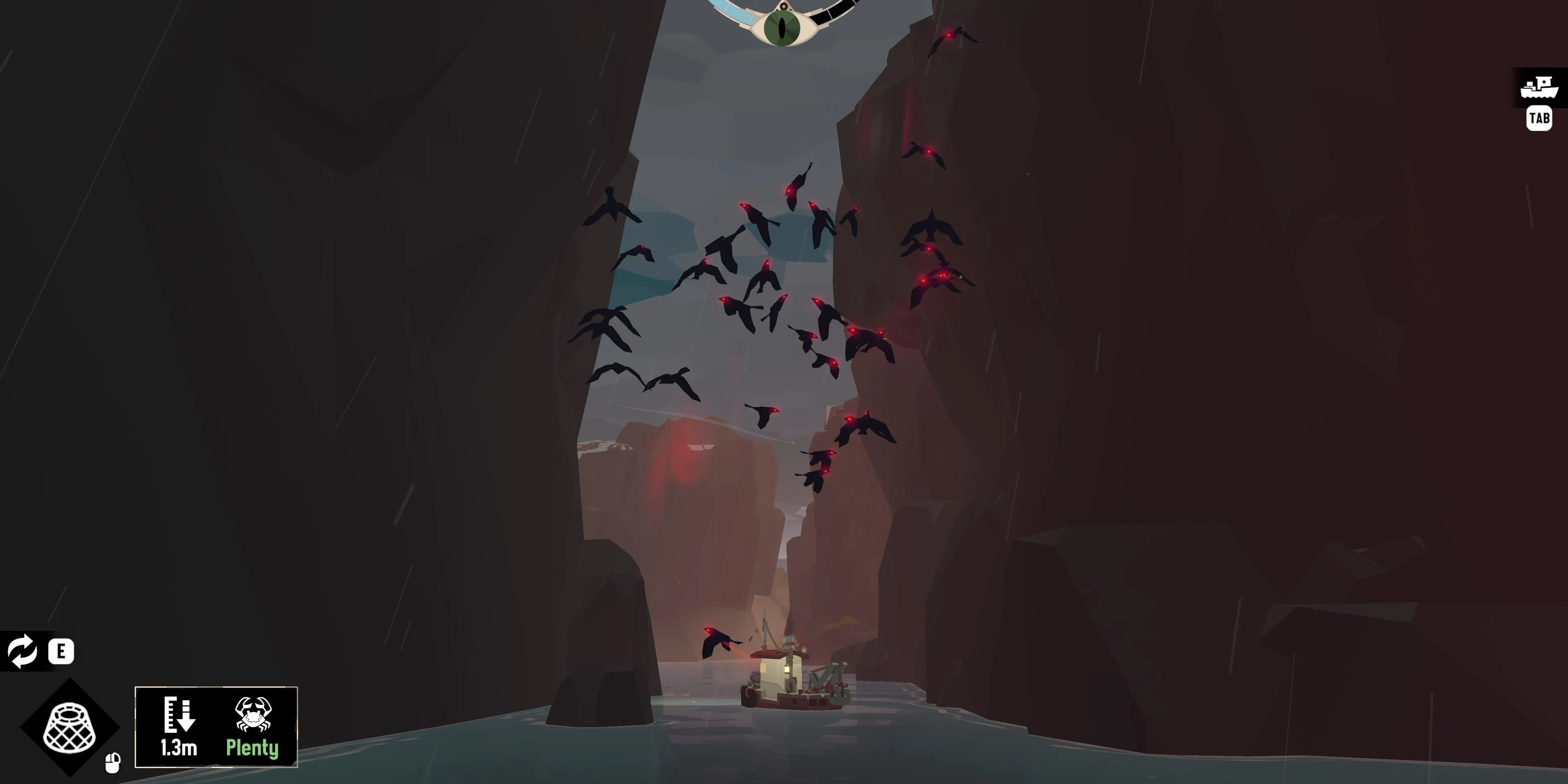 Chim tấn công thuyền đánh cá ban đêm trong game kinh dị Dredge