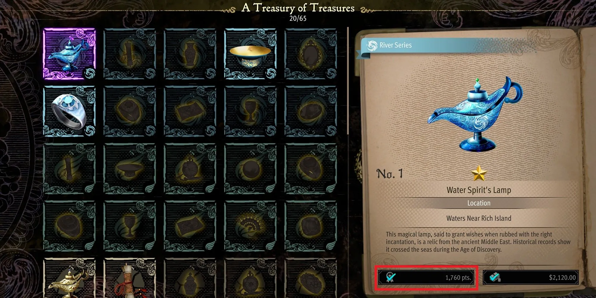 Danh sách Kho Báu (Treasures) trong menu của Like A Dragon Pirate Yakuza in Hawaii