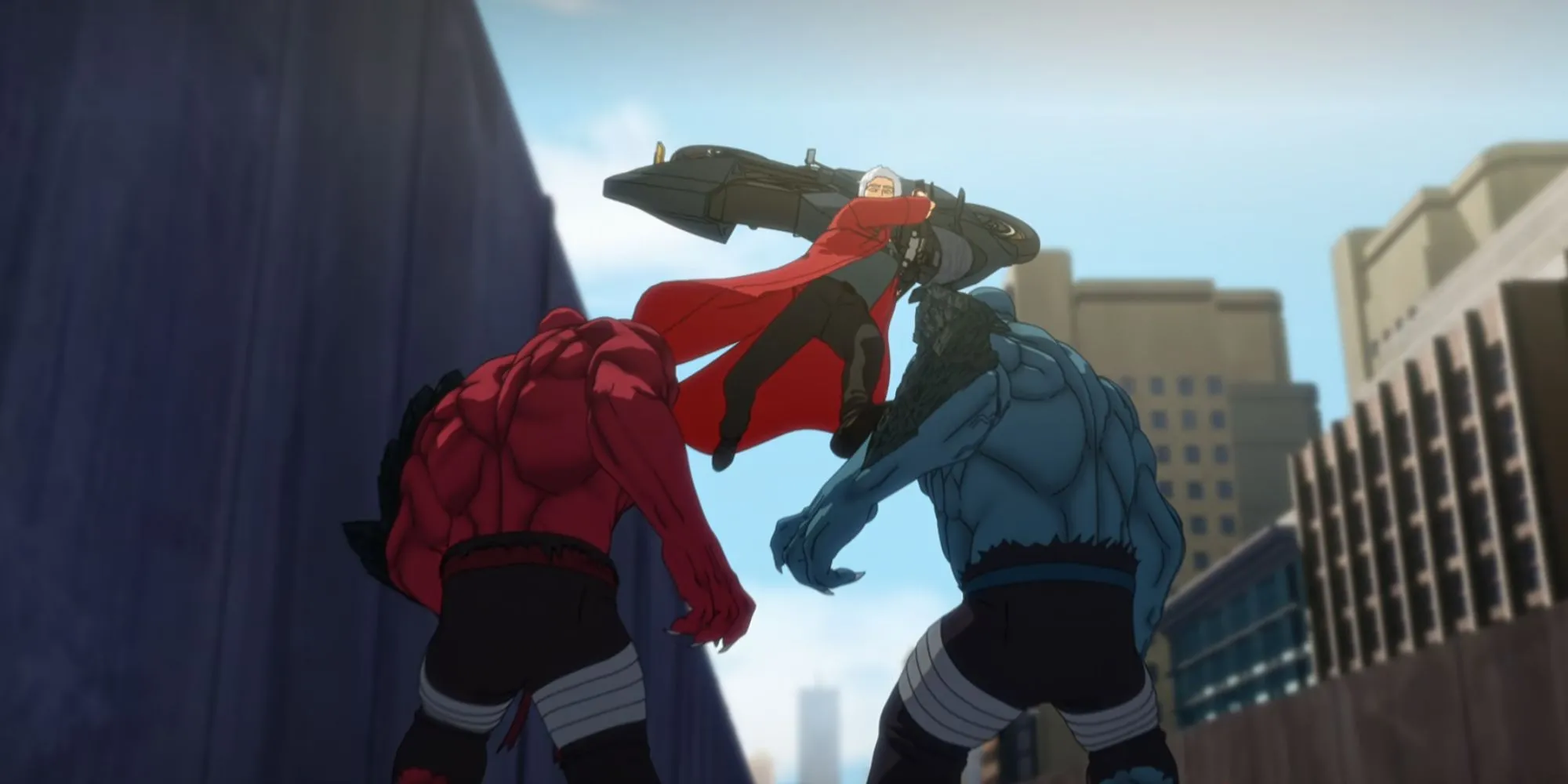 Dante dùng xe mô tô chiến đấu trên đường cao tốc trong Devil May Cry Netflix, gợi nhớ đến DMC3 và DMC5