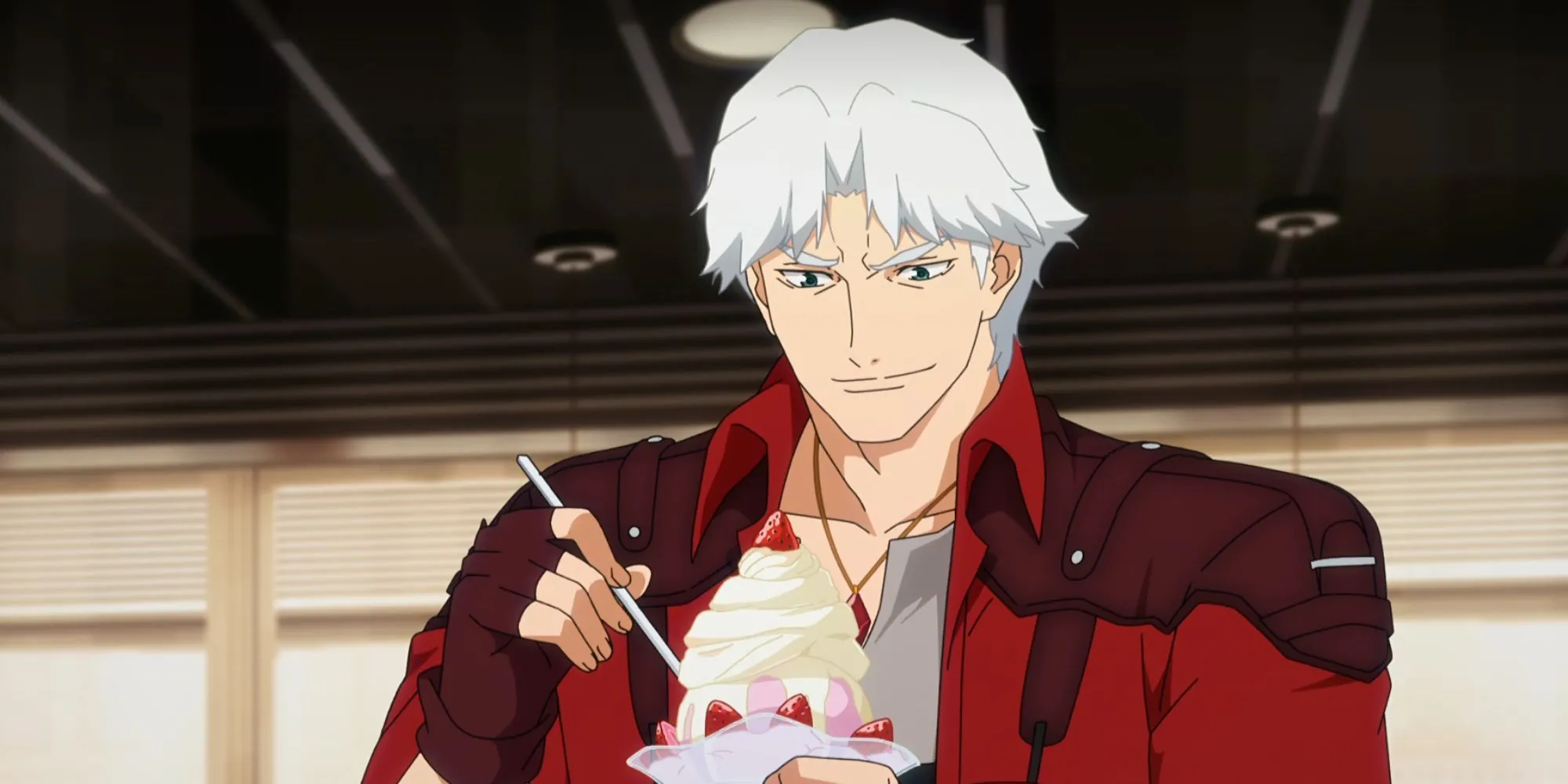 Dante thưởng thức món kem ly dâu yêu thích tại Fredy Diner trong Devil May Cry Netflix