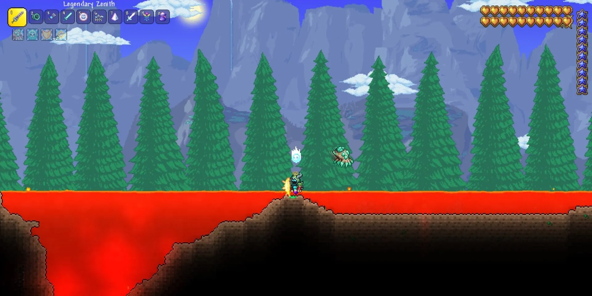 Dung nham xuất hiện trên bề mặt trong thế giới pixel của Terraria, một tựa game đồ họa không đẹp nhưng gameplay hay