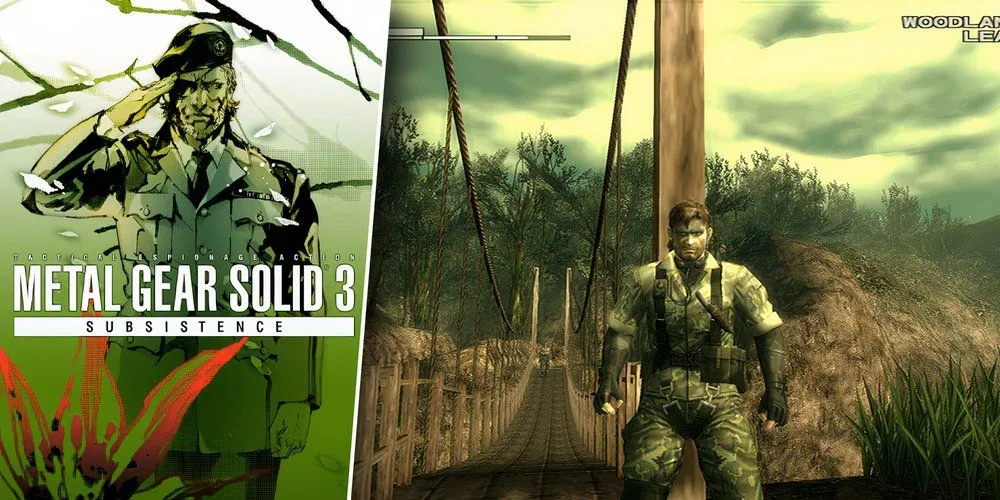 Gameplay lén lút trong rừng rậm của Metal Gear Solid 3 Subsistence trên PS2