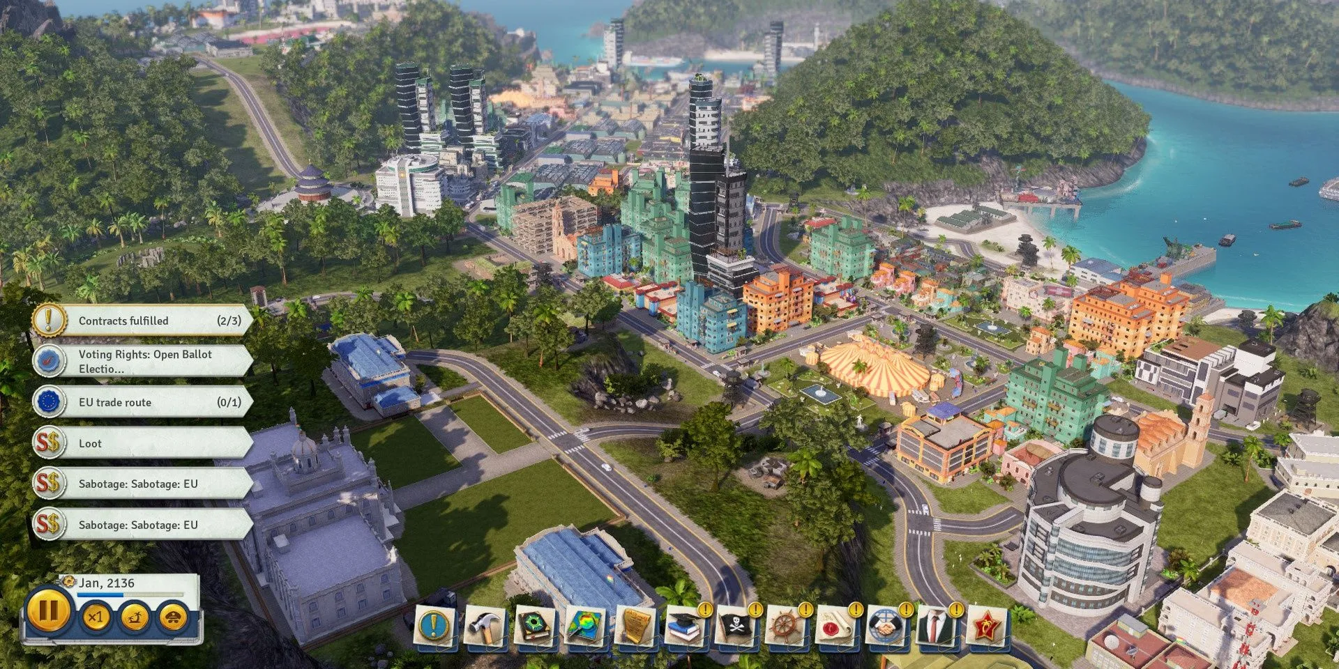 Gameplay quản lý thành phố trong Tropico 6