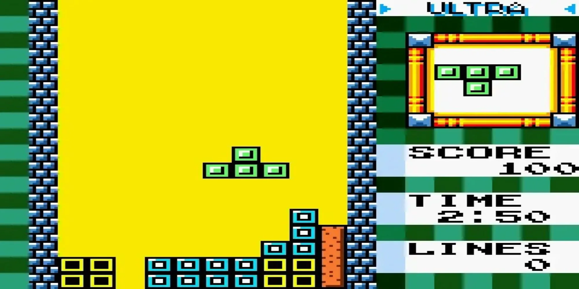 Gameplay Tetris DX với các khối hình đầy màu sắc trên Game Boy Color