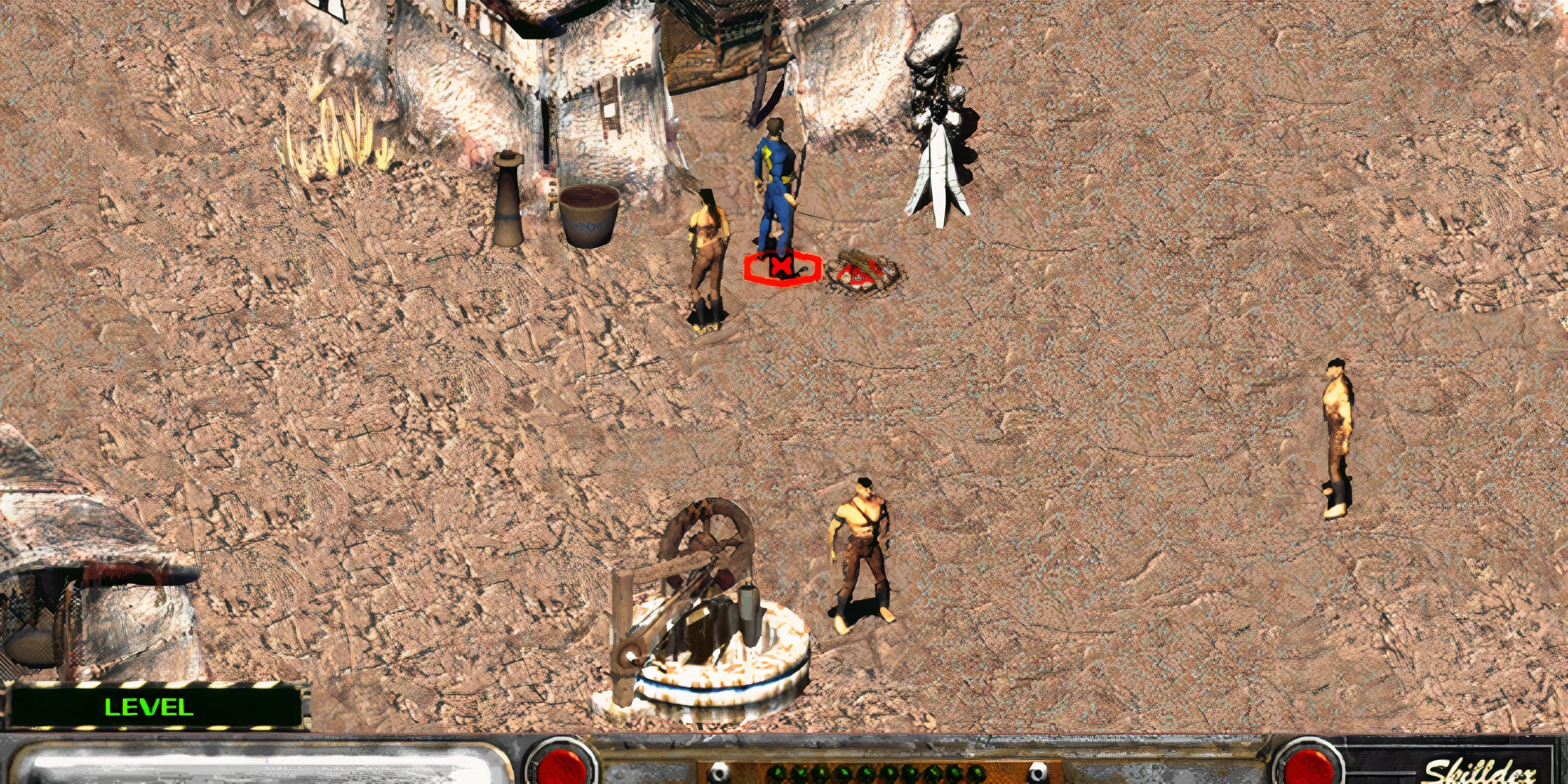 Giao diện chiến đấu theo lượt trong Fallout 2 với các lựa chọn hành động và điểm AP