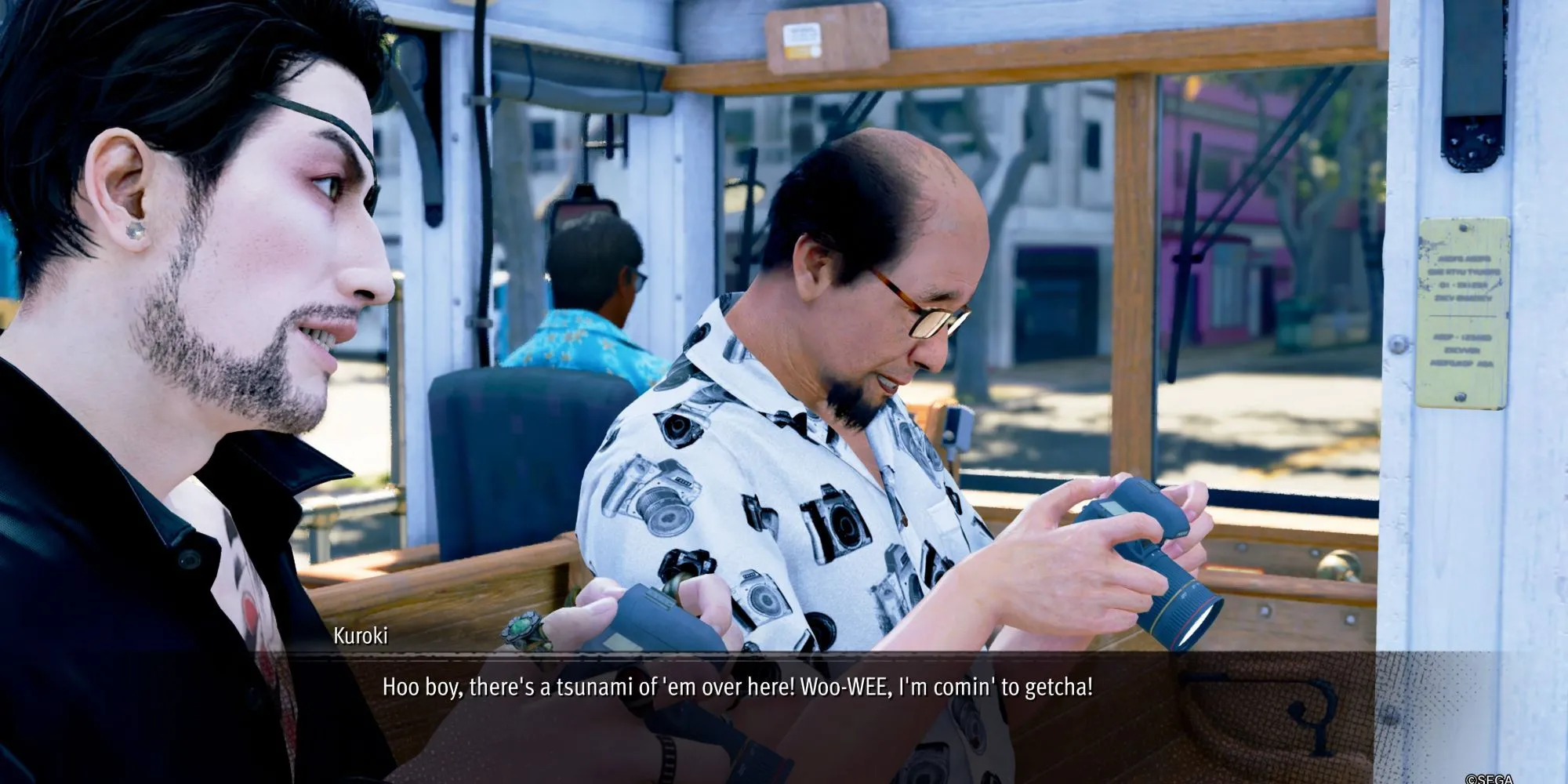 Giao diện chụp ảnh trong minigame Sicko Snap với mục tiêu là một kẻ biến thái