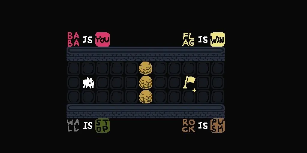 Giao diện game giải đố độc đáo Baba is You nơi người chơi thay đổi luật chơi