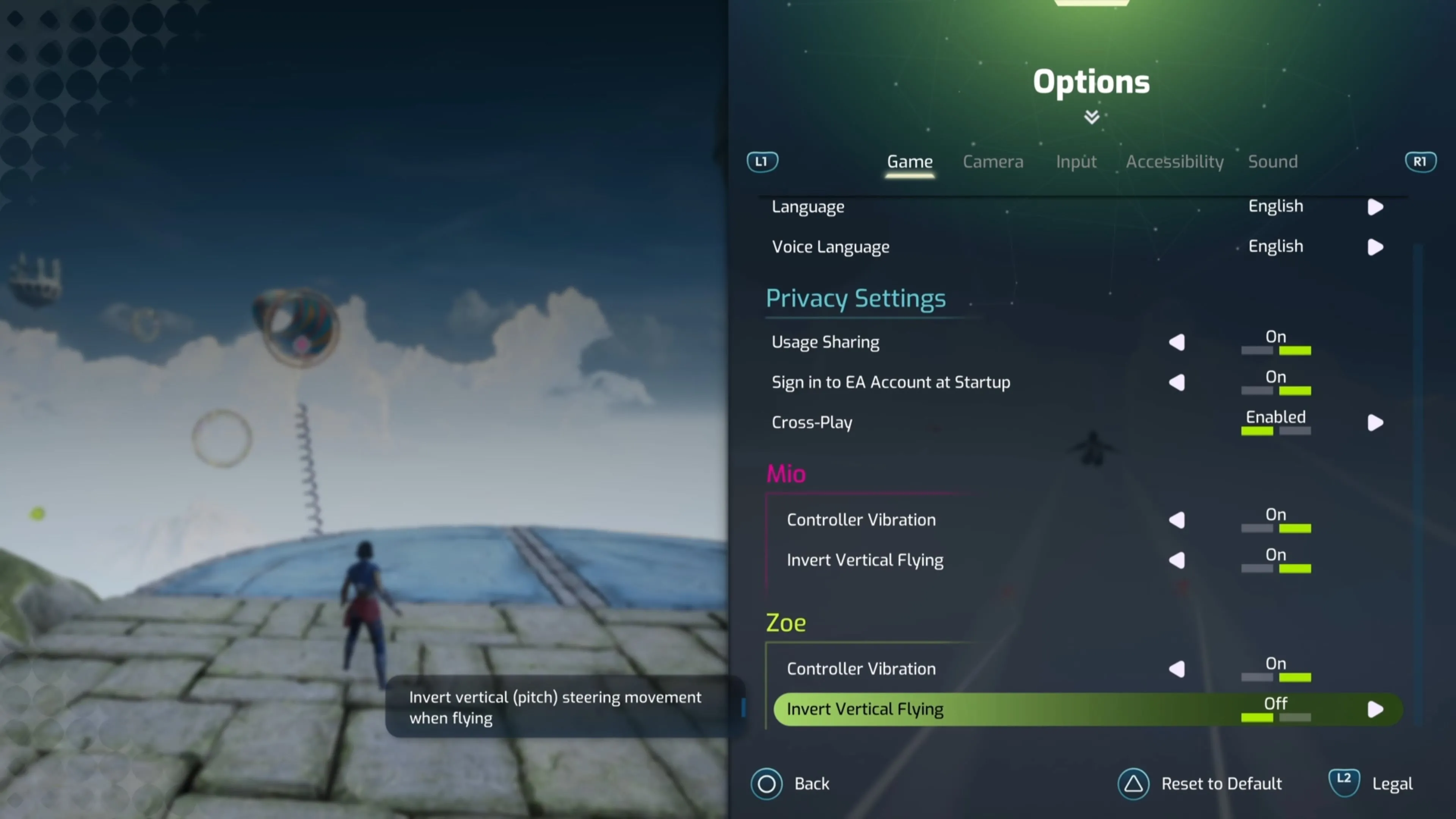 Giao diện menu tùy chỉnh điều khiển bay trong game Split Fiction, cho phép người chơi thay đổi cài đặt cho phù hợp.
