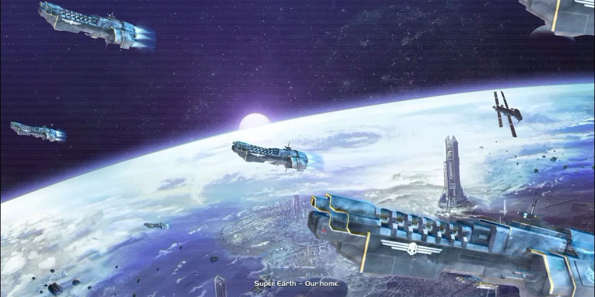 Góc nhìn từ không gian về Super Earth trong game Helldivers