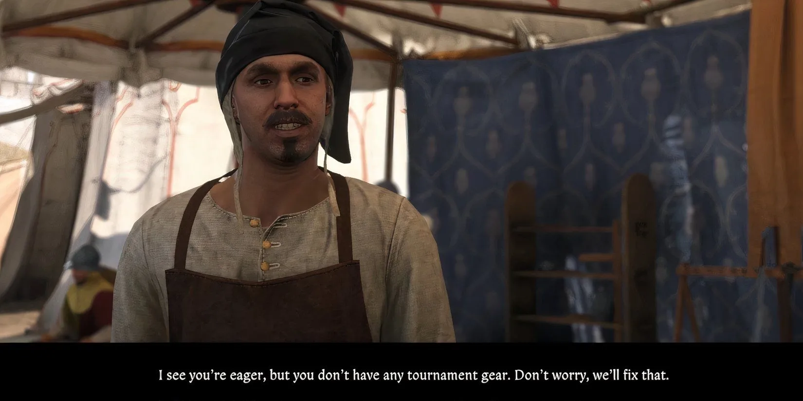 Henry nhận trang bị thi đấu từ thợ rèn tại giải đấu Kuttenberg trong Kingdom Come Deliverance 2