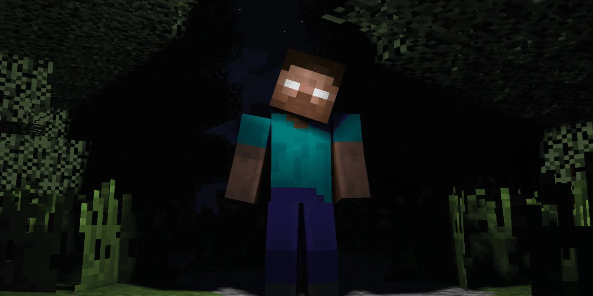 Herobrine trong khu rừng Minecraft tối tăm