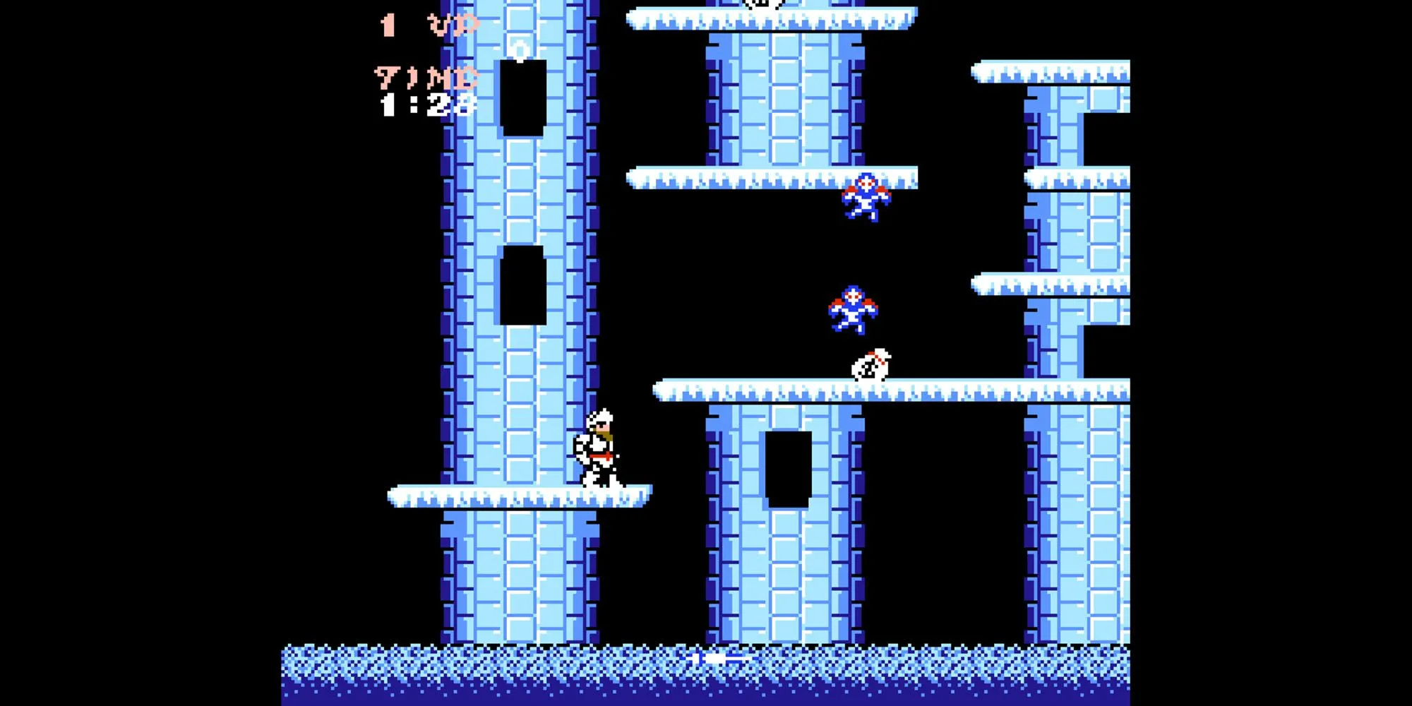 Hiệp sĩ Arthur mặc giáp chiến đấu với zombie trong màn chơi của Ghosts 'n Goblins