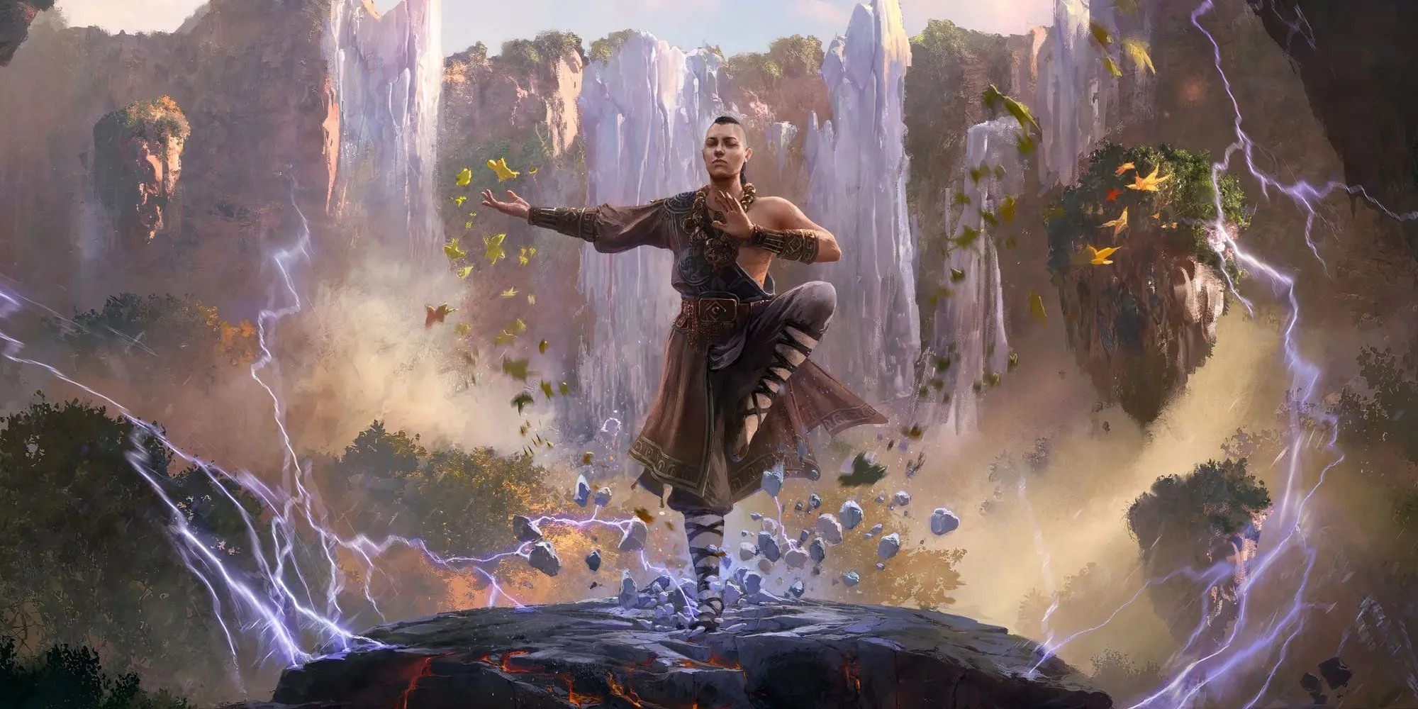 Hình ảnh artwork Invoker Monk trong Path of Exile II với quyền trượng và sức mạnh nguyên tố