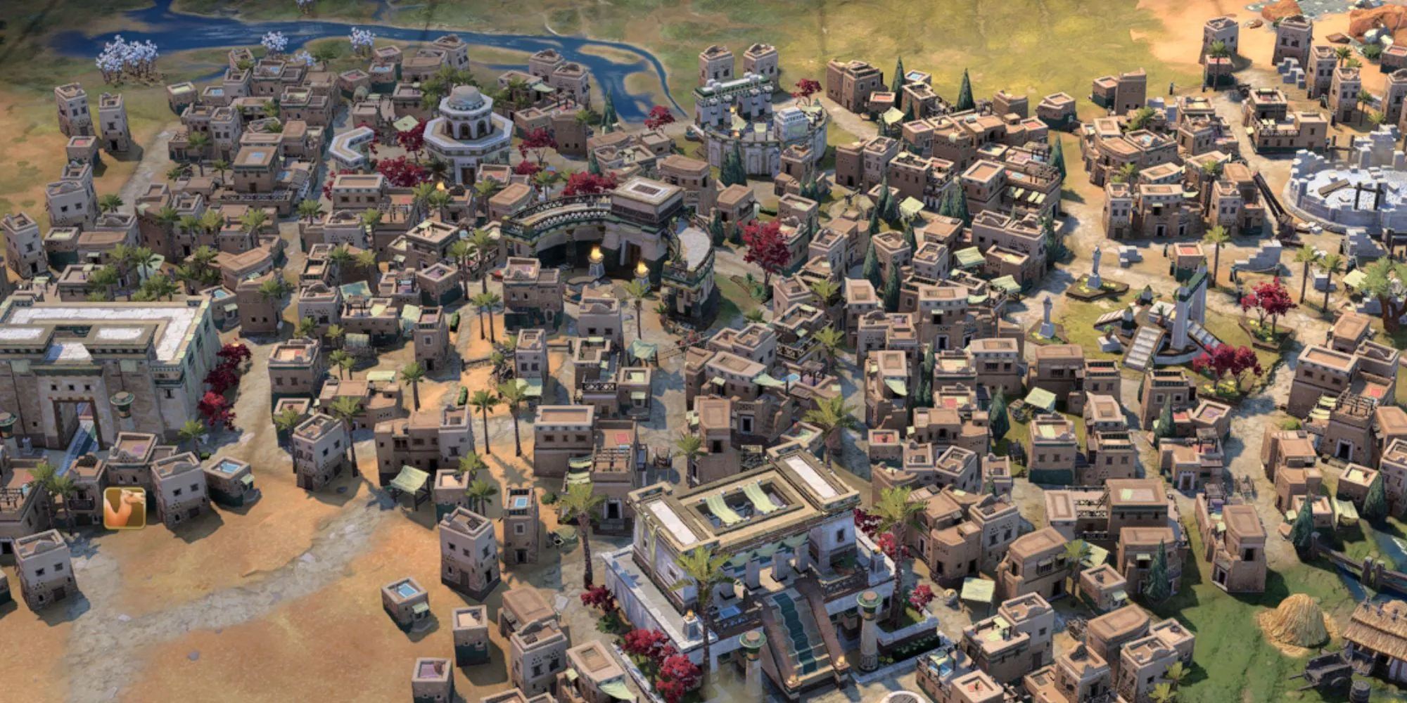 Hình ảnh cận cảnh một thành phố chi tiết trong Civilization 7