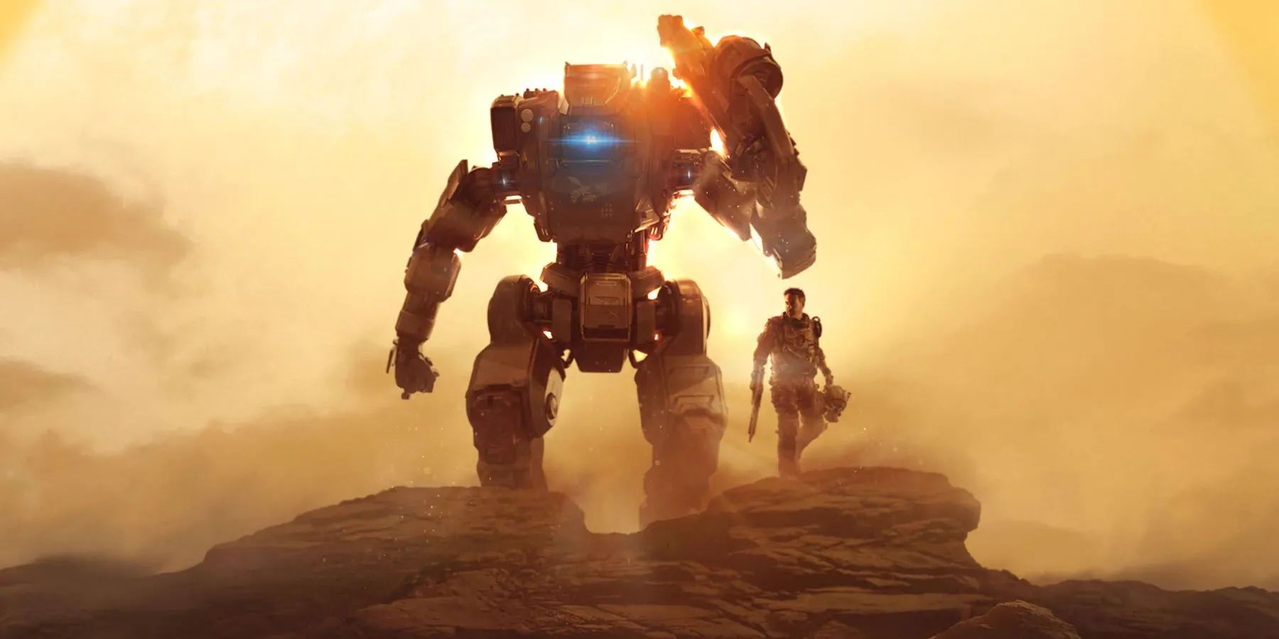 Hình ảnh chìa khóa của Titanfall 2 Ultimate Edition, hiển thị một người lính và một Titan đang chiến đấu.